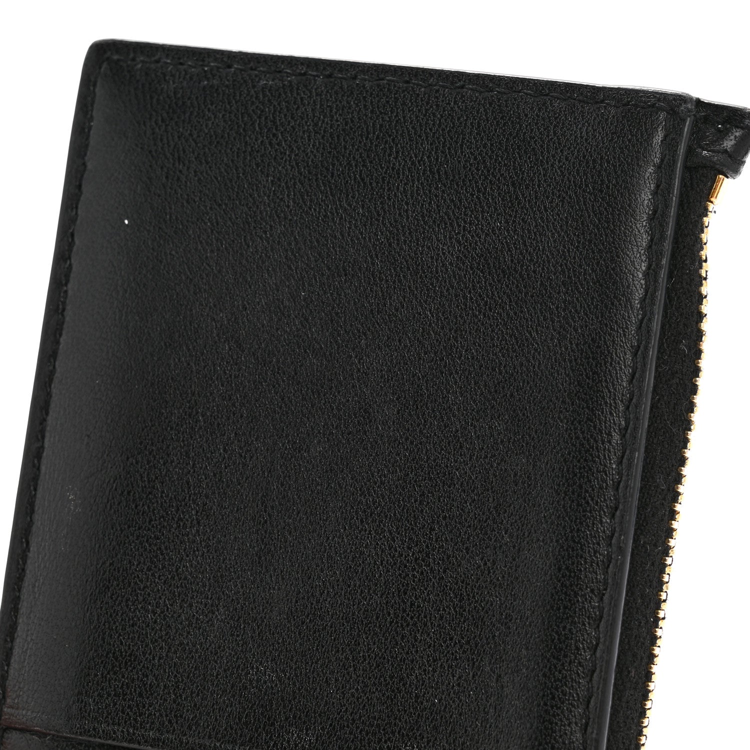 Calfskin Matelasse Chevron Monogram Fragments Zippered Card Case Black