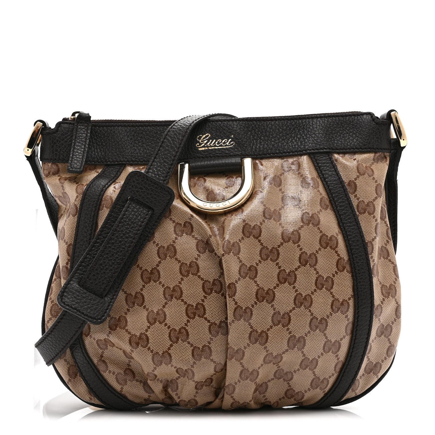 Crystal Monogram Small D Gold Ring Messenger Dark Brown