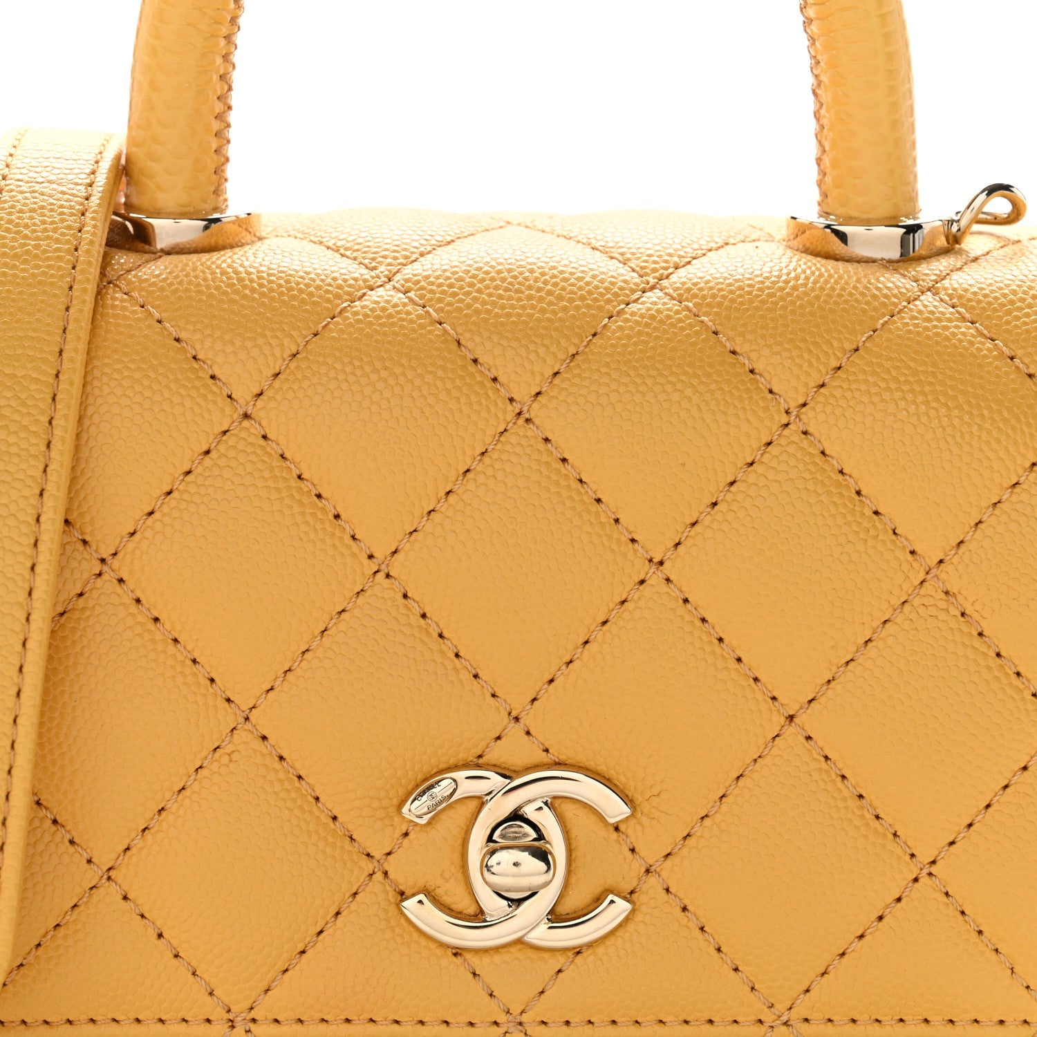 Caviar Lizard Embossed Quilted Extra Mini Coco Handle Flap Yellow