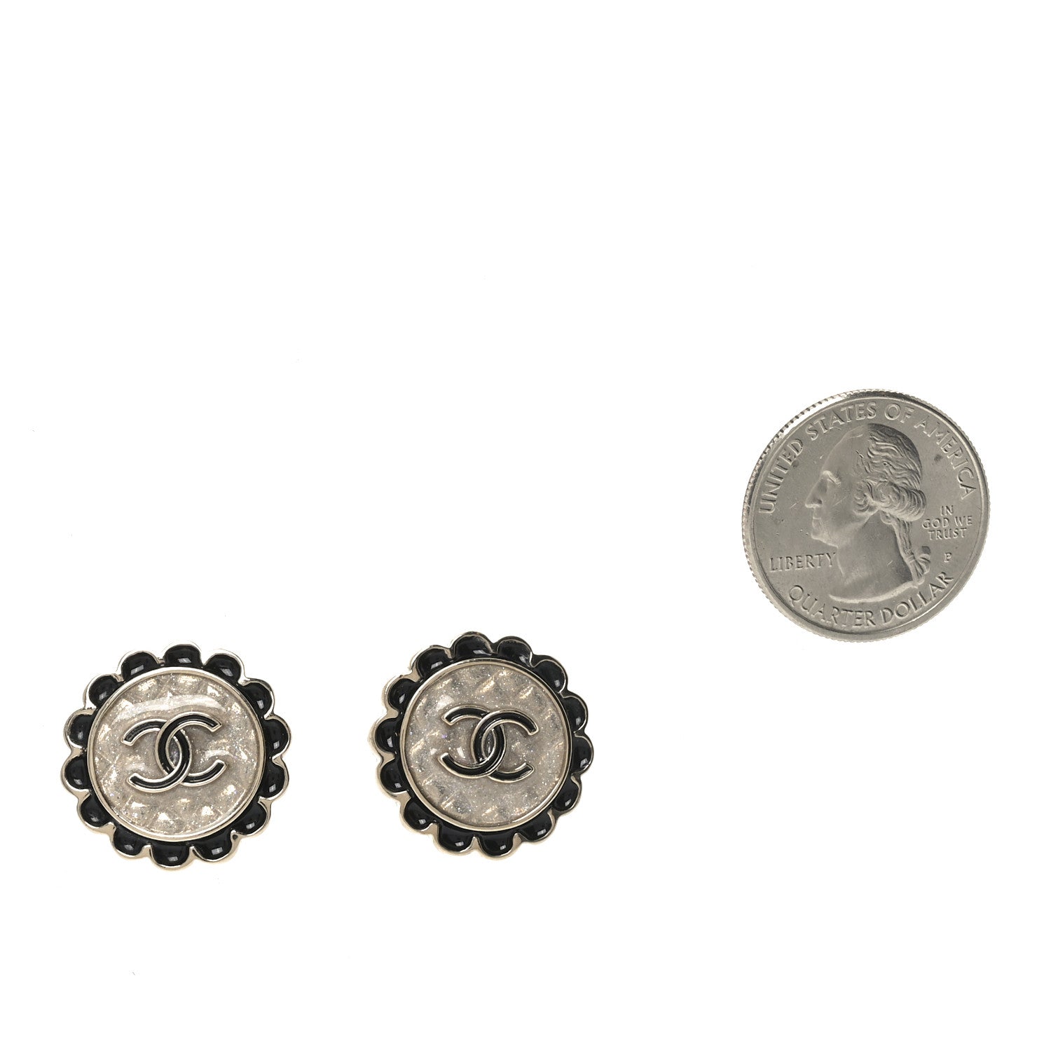 Metal Enamel CC Round Earrings Gold Black