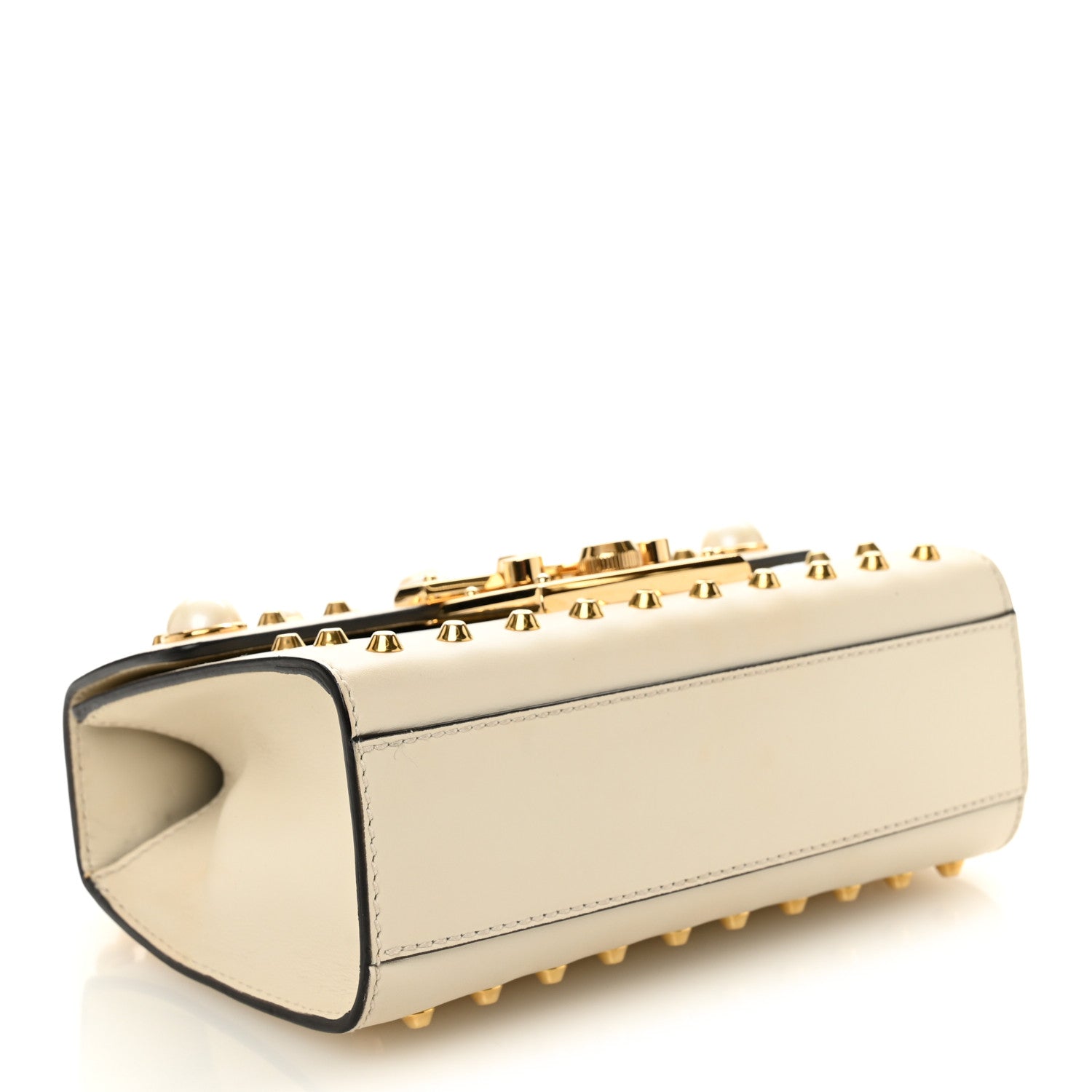 Calfskin Studded Small Padlock Shoulder Bag White