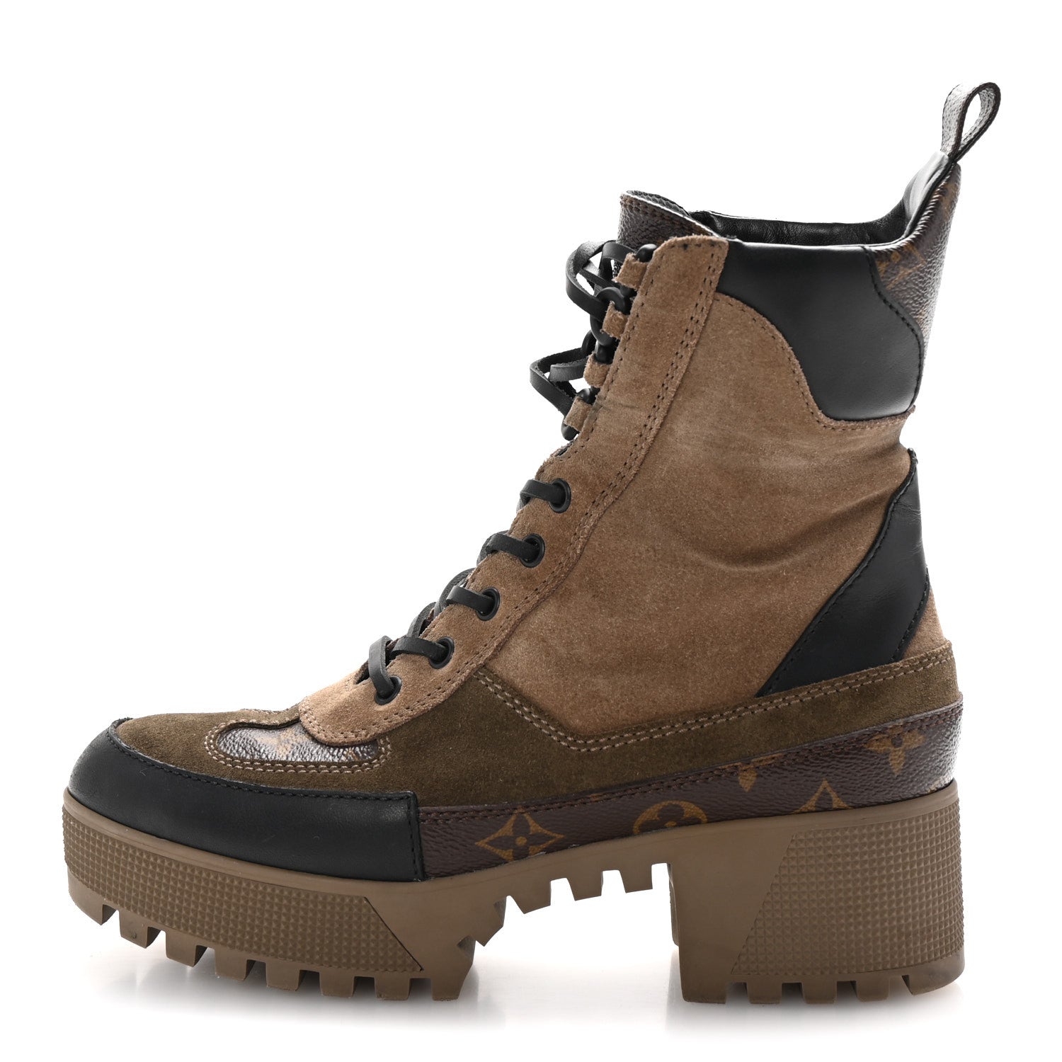Suede Calfskin Monogram Laureate Platform Desert Boots 37.5 Taupe
