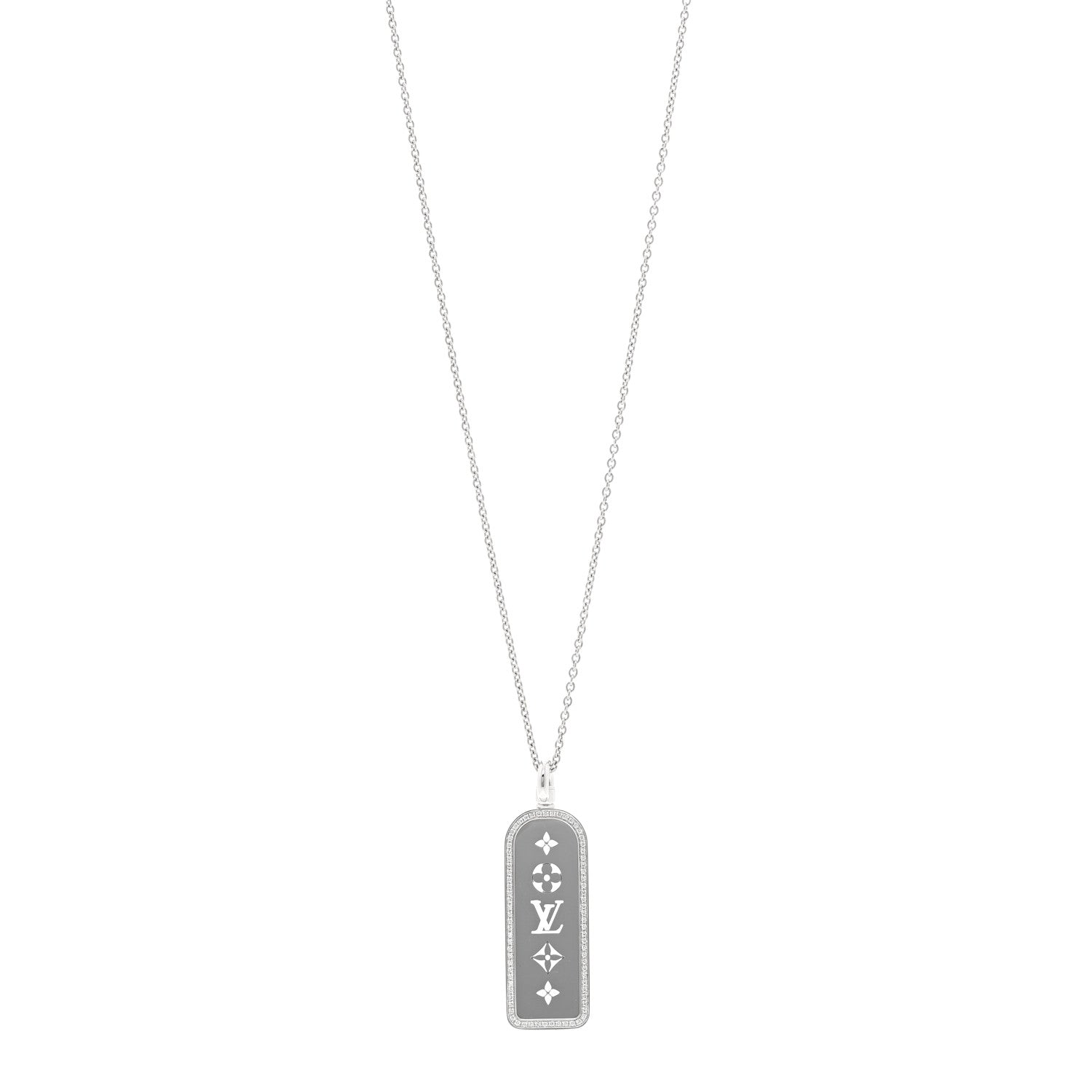 18K White Gold Diamond Large Les Gastons Tag Pendant Necklace