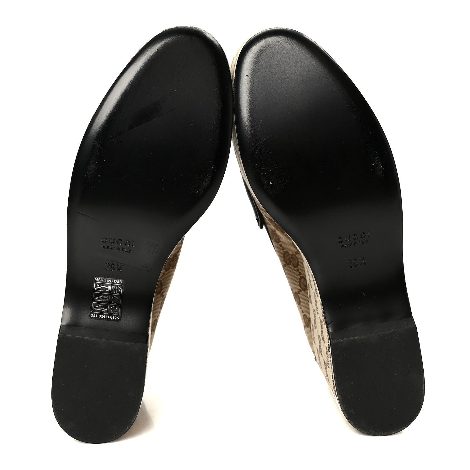 Canvas GG Monogram Horsebit Calfskin Womens Horsebit Platform Loafers 39.5 Beige Ebony Cocoa