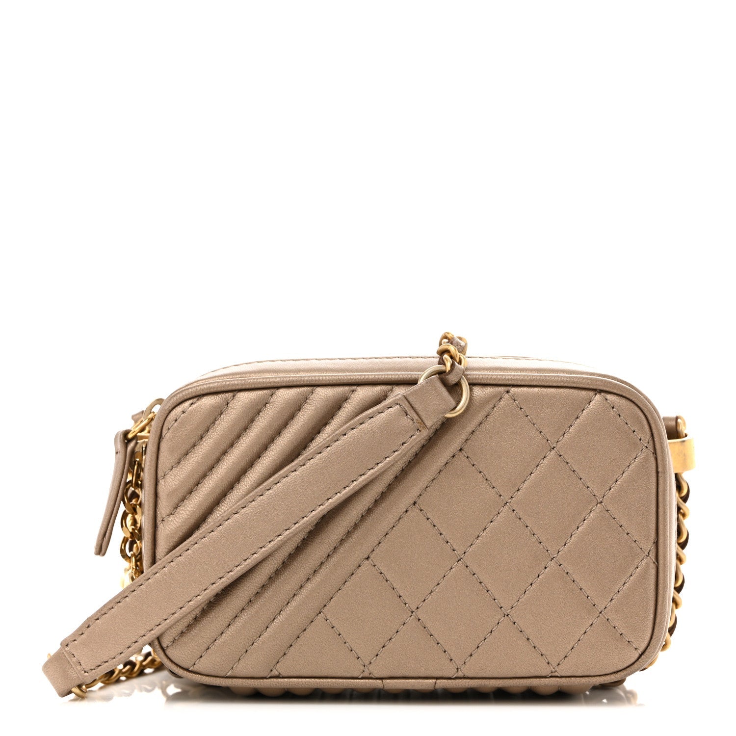 Metallic Lambskin Mini Coco Boy Camera Case Dark Gold
