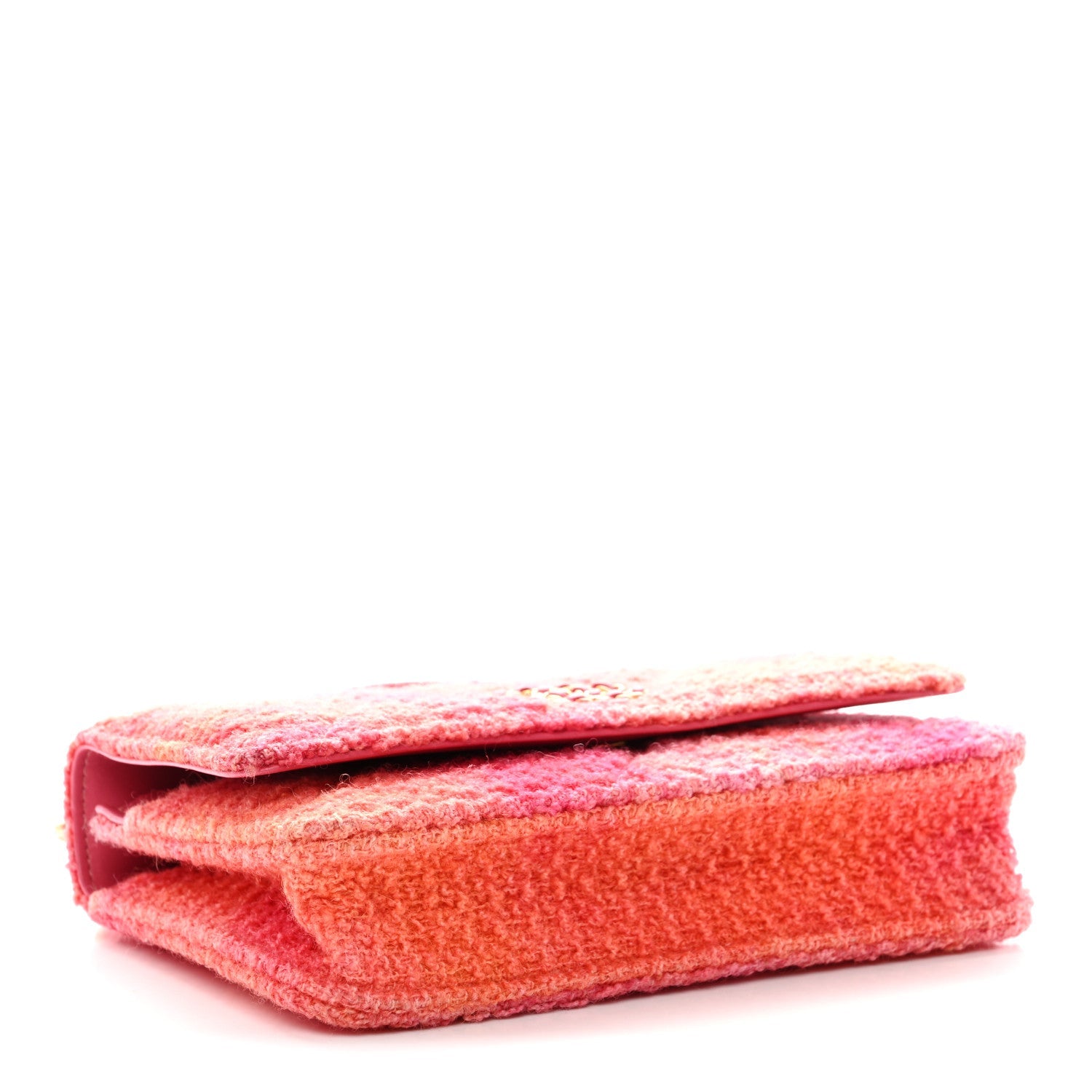 Wool Tweed Lambskin Quilted Chanel 19 Wallet On Chain WOC Coral Pink