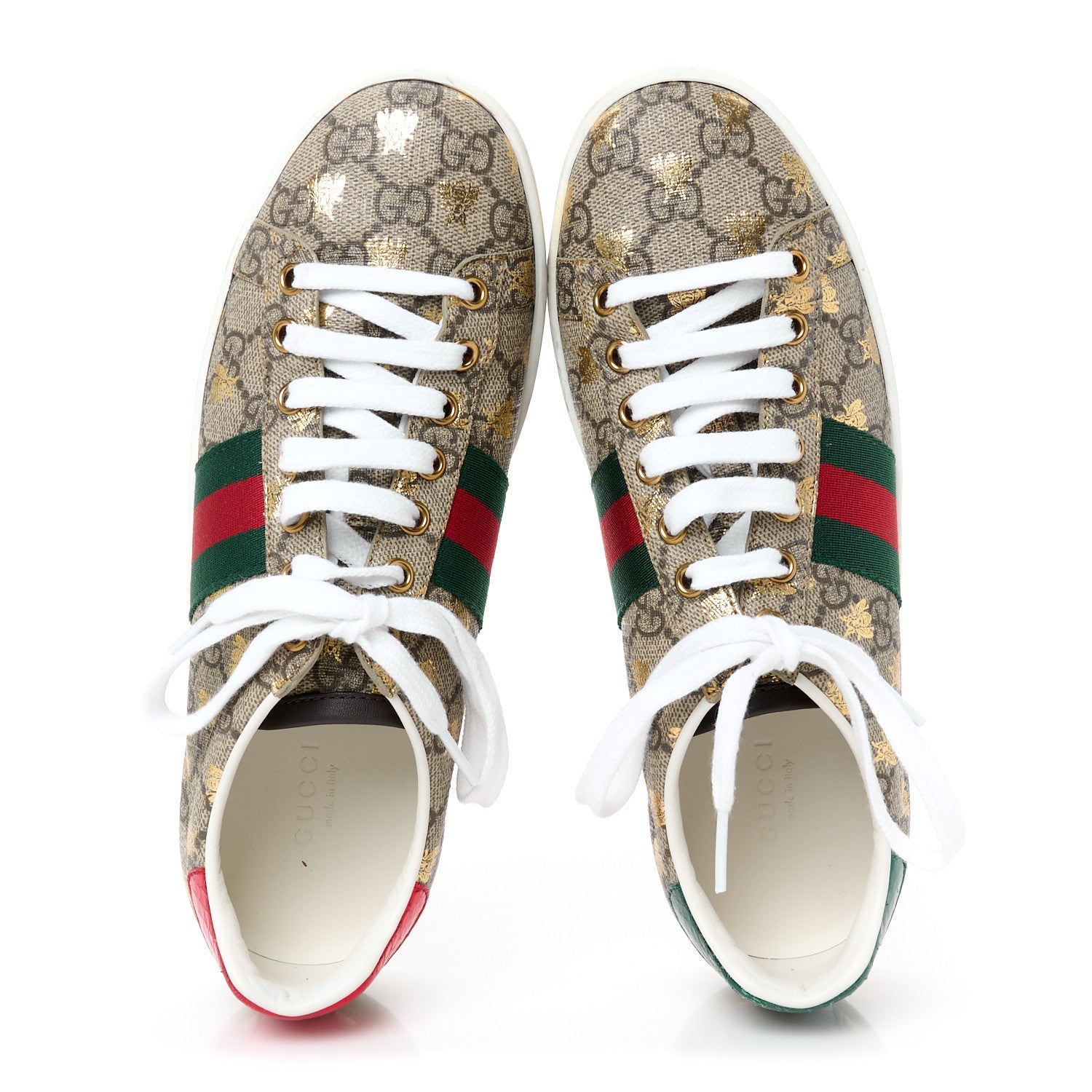 GG Supreme Monogram Bees Ayers Web Womens Ace Sneakers 37 Beige Oro Green Red