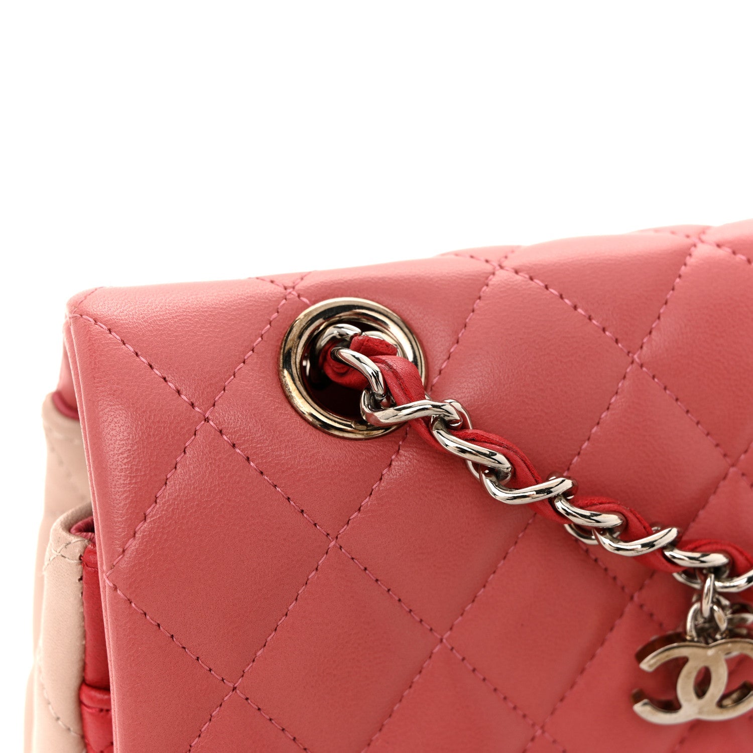 Lambskin Quilted Tri-Color Medium Valentine Charms Single Flap Pink