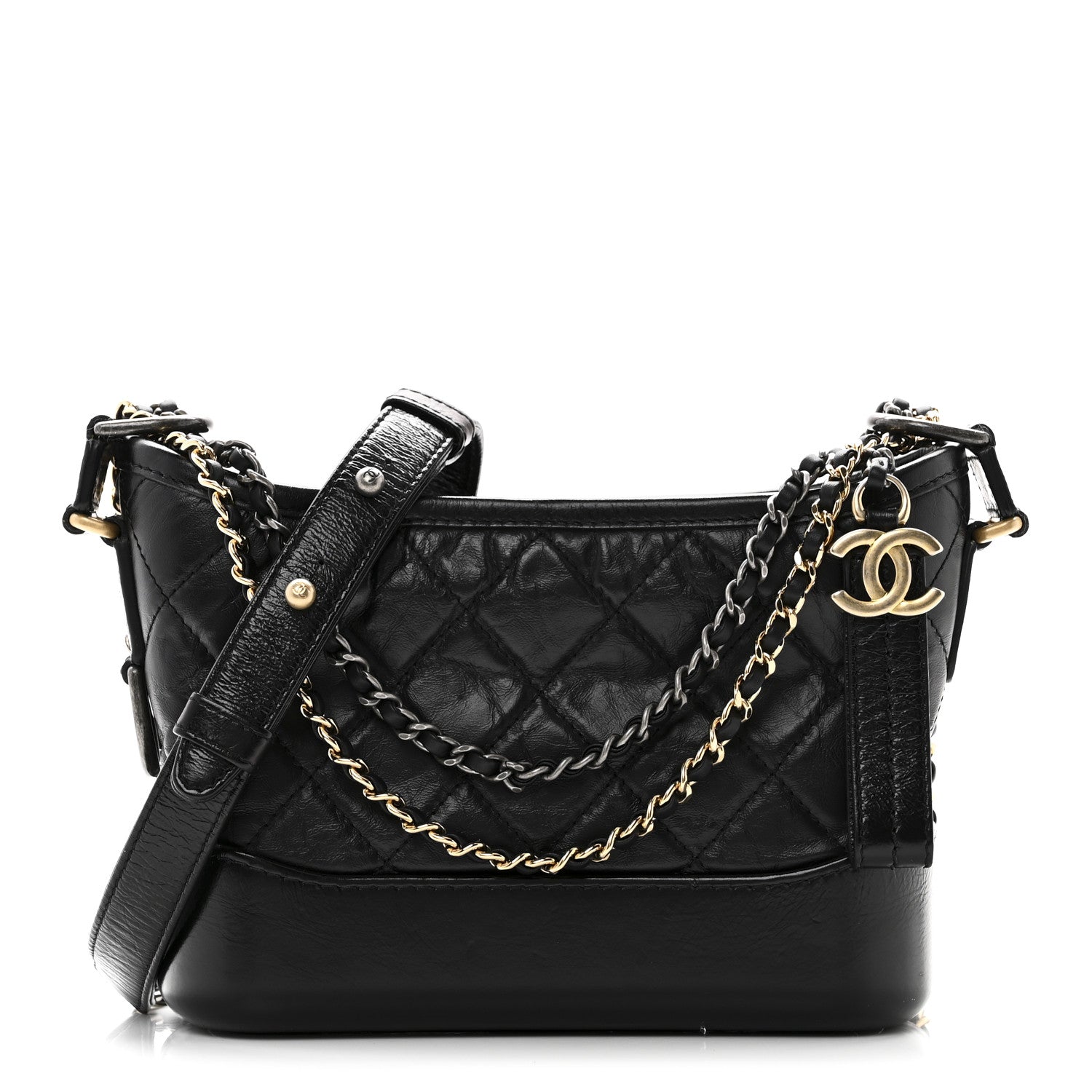 Aged Calfskin Quilted Small Gabrielle Hobo Black