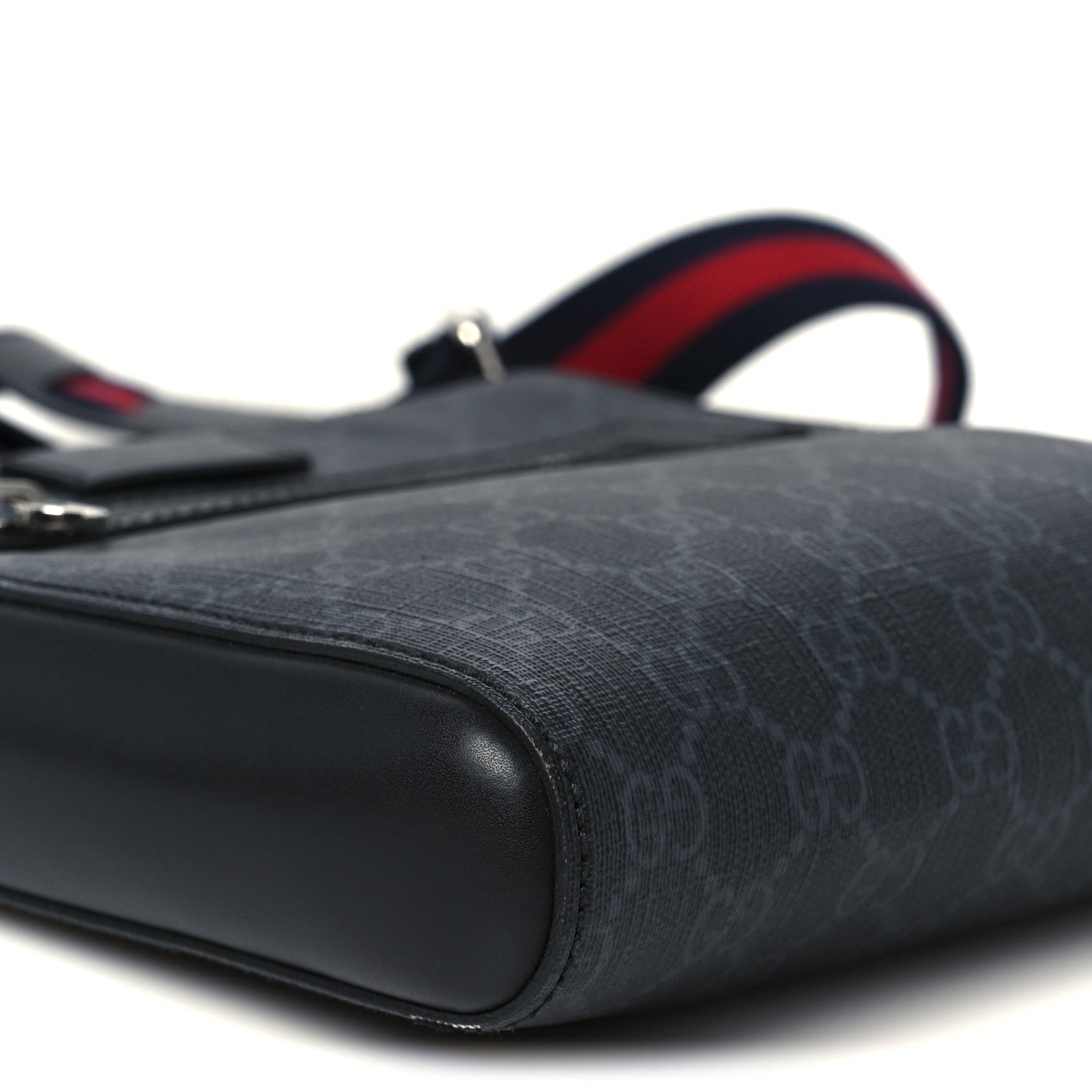 GG Supreme Monogram Web Small Flat Messenger Bag Black Grey