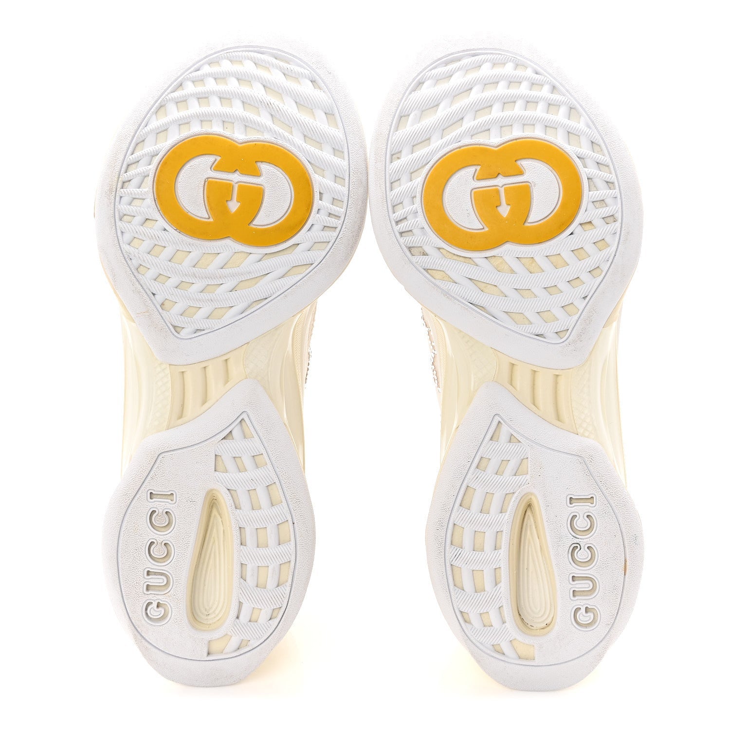 Tela Retino Mesh Crystal Suede GG Monogram Womens Gucci Run Sneakers 37.5 Off White Silver