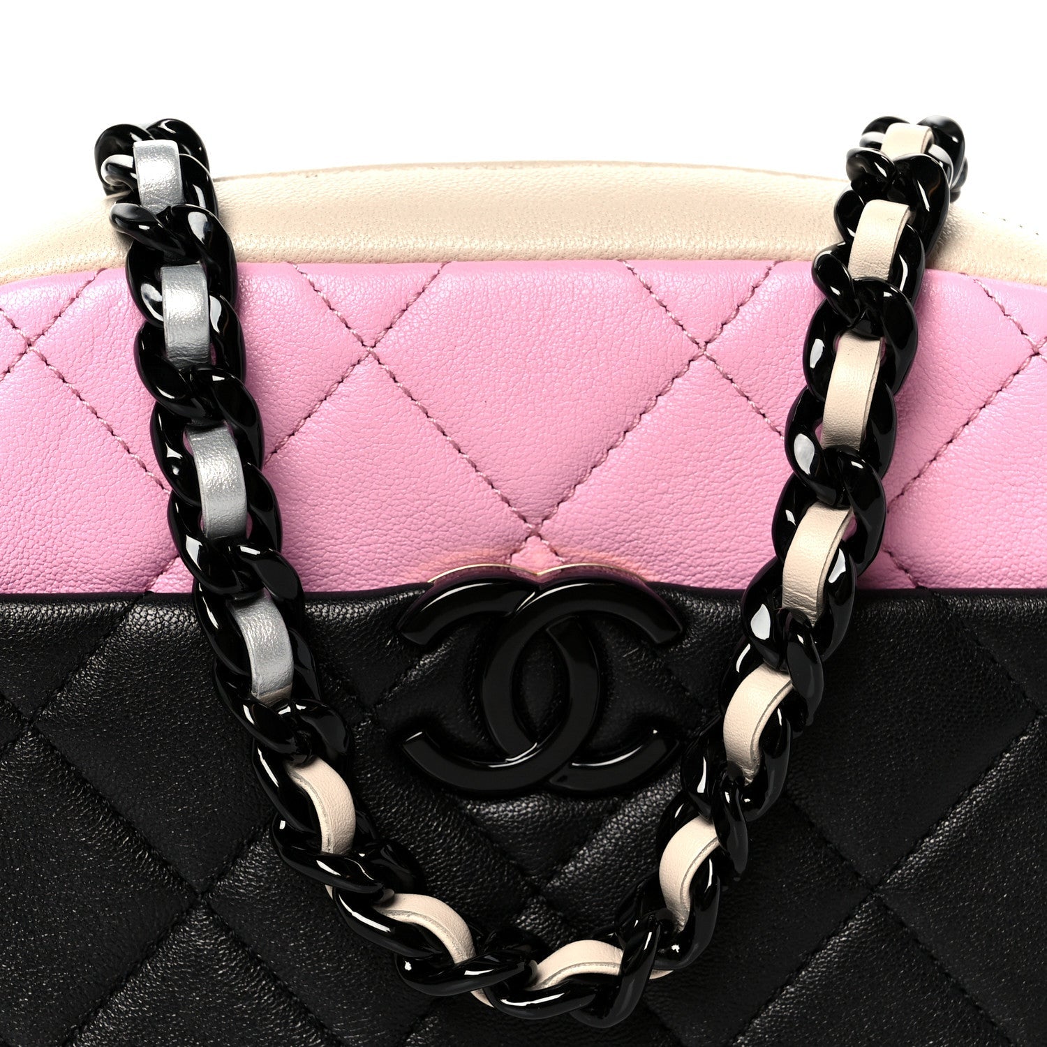 Shiny Lambskin Monochrome Chain Mini Camera Case Bag Pink Black Silver