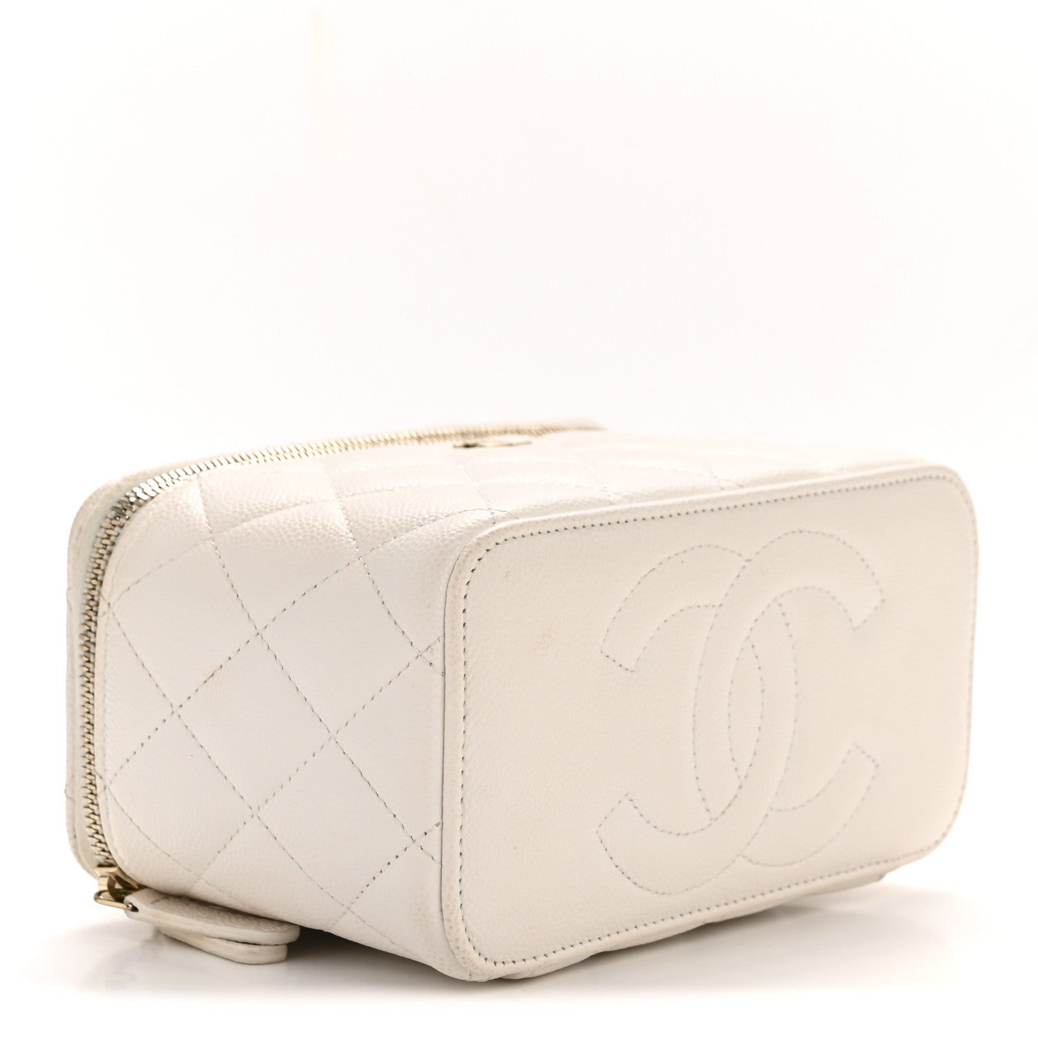 Caviar Quilted Small Vanity Case With Chain White