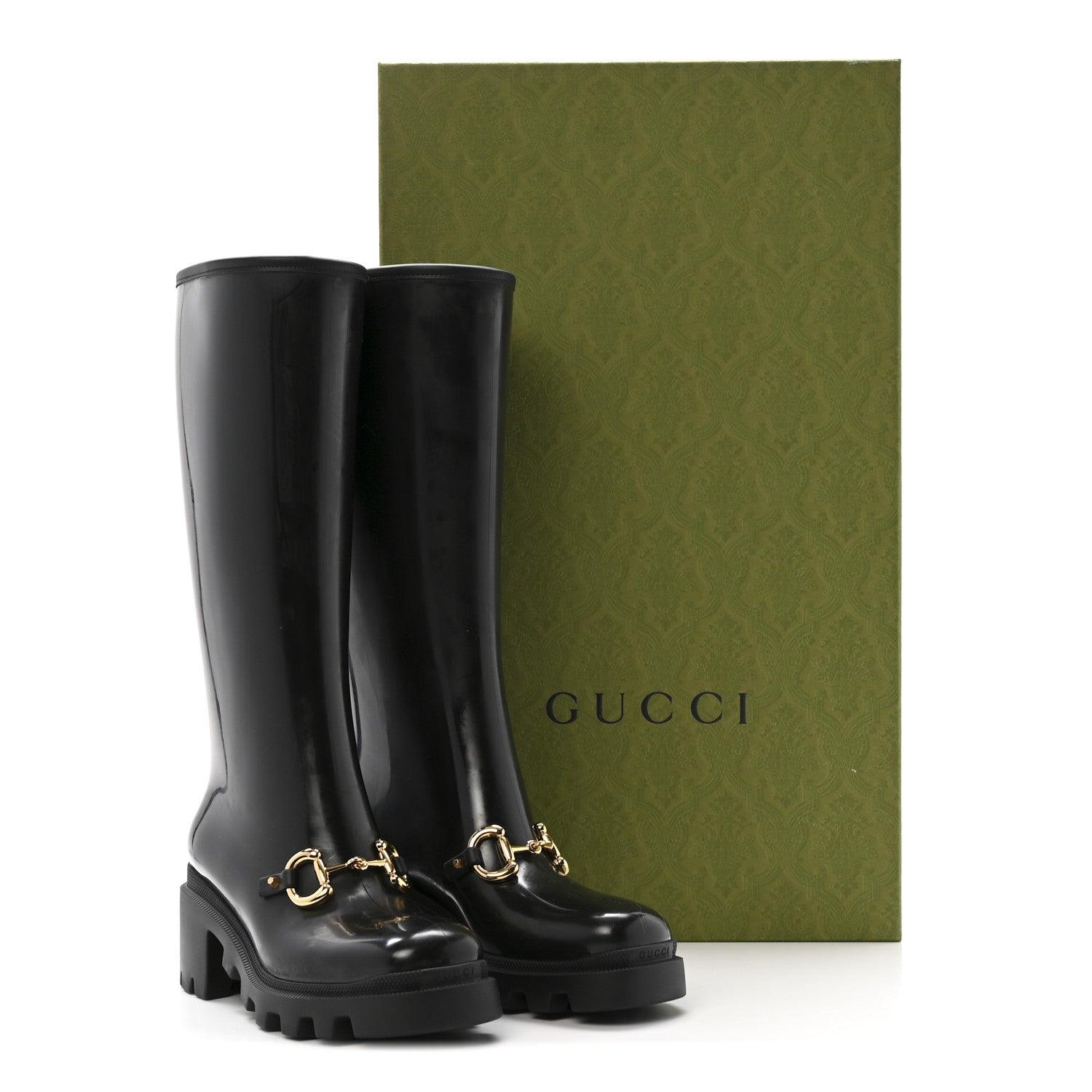 Rubber Horsebit Knee High Boots 38 Black