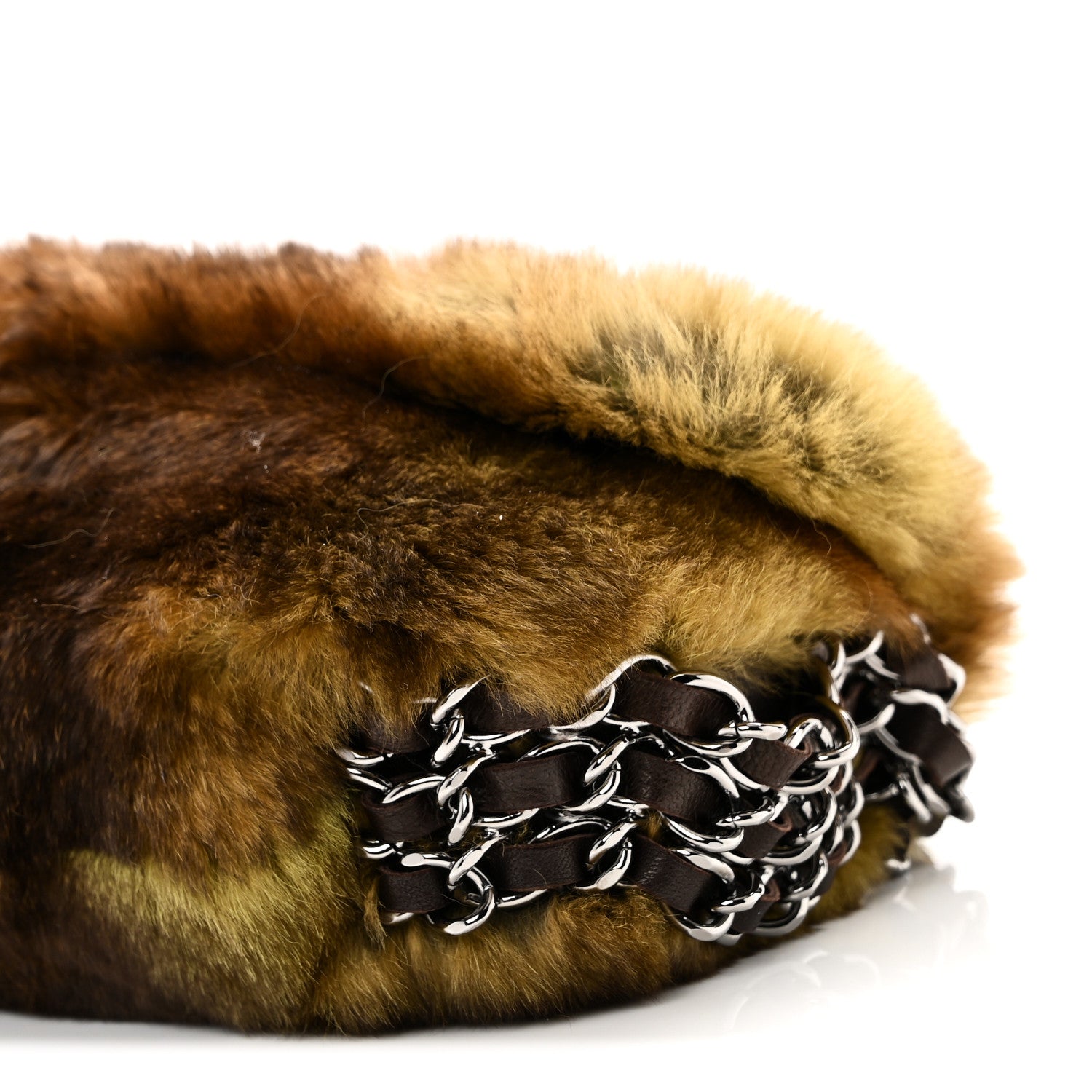 Rabbit Fur Chain Flap Brown