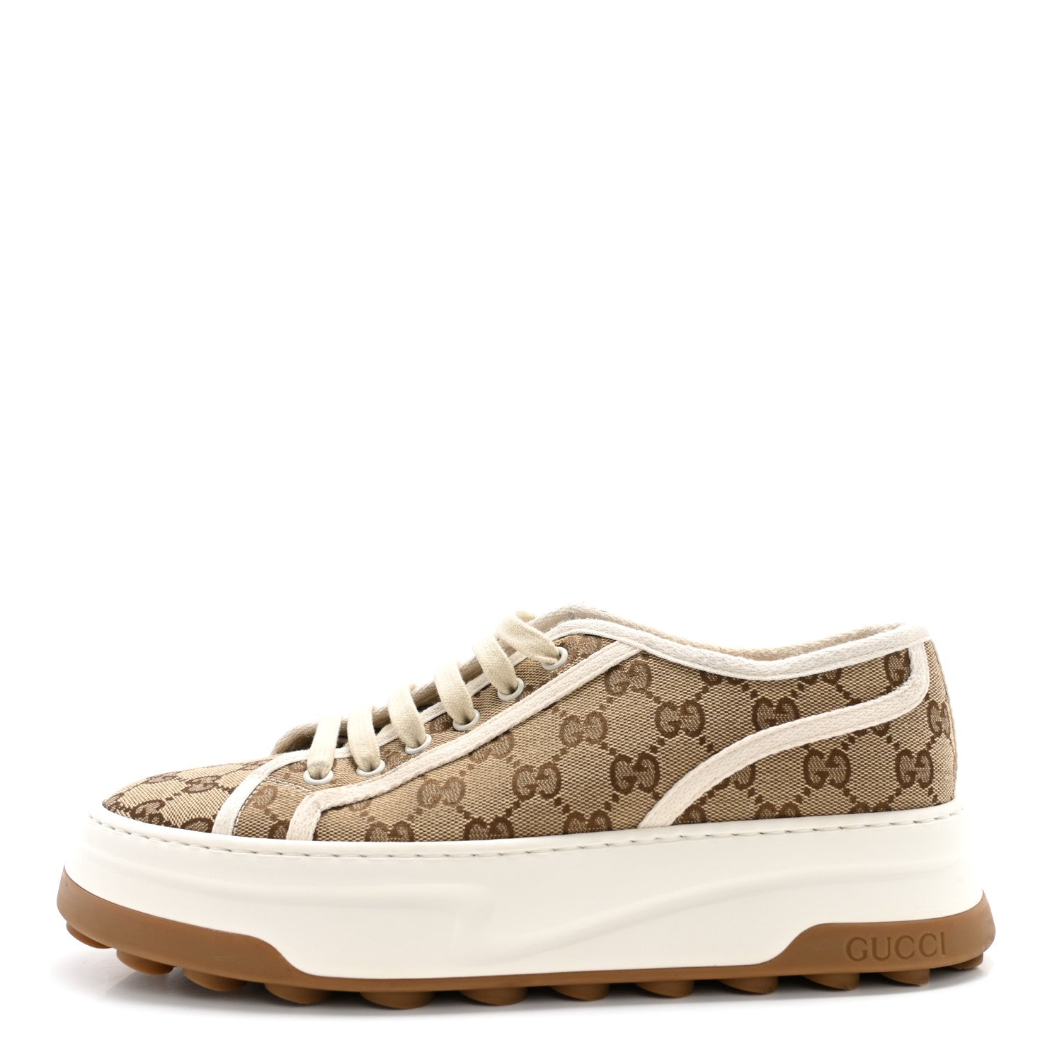 GG Monogram Mens 1977 Tennis Platform 52mm Sneakers 8 Beige Ebony Mystic White