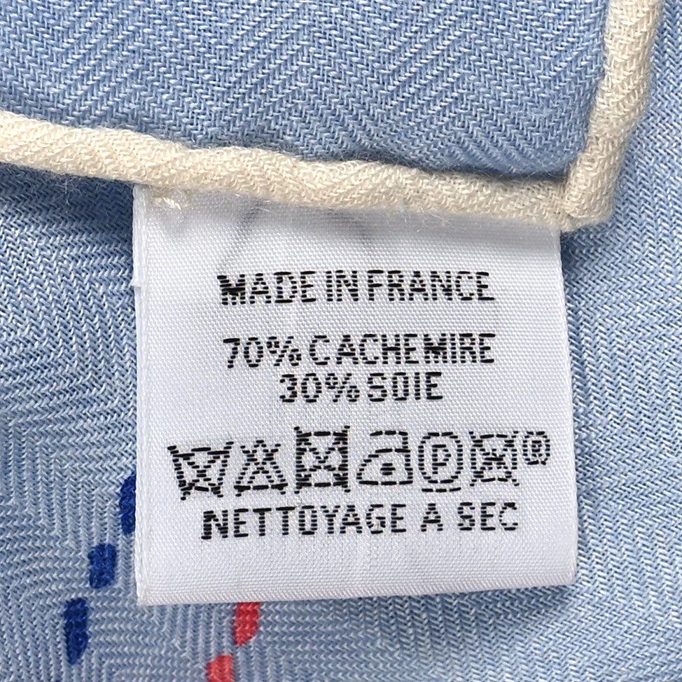 Cashmere Silk Embroidered Giant Pique Sellier Scarf 140 Bleu Ciel Rose Jaune