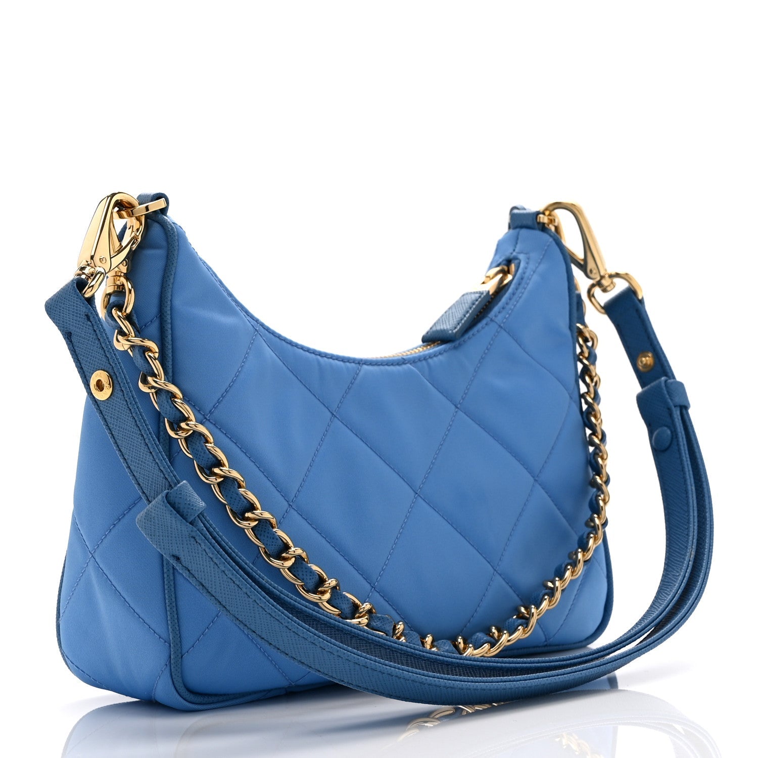 Re-Nylon Saffiano Stitched Mini Re-Edition 1995 Chaine Shoulder Bag Blue