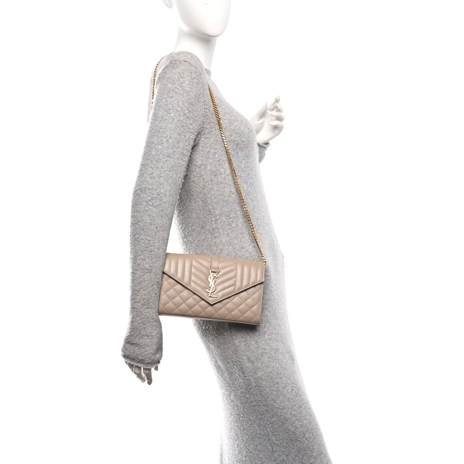 Grain De Poudre Mixed Matelasse Triquilt Monogram Chain Wallet Dark Beige