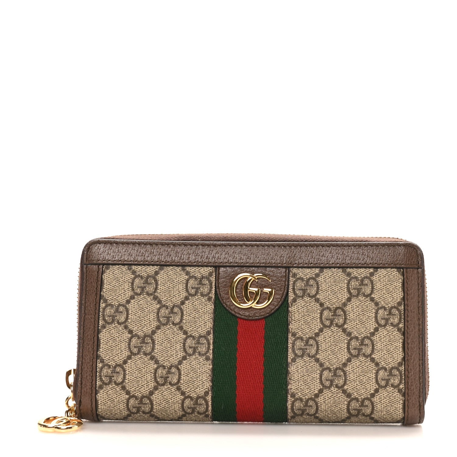 GG Supreme Monogram Web Ophidia Zip Around Wallet Brown