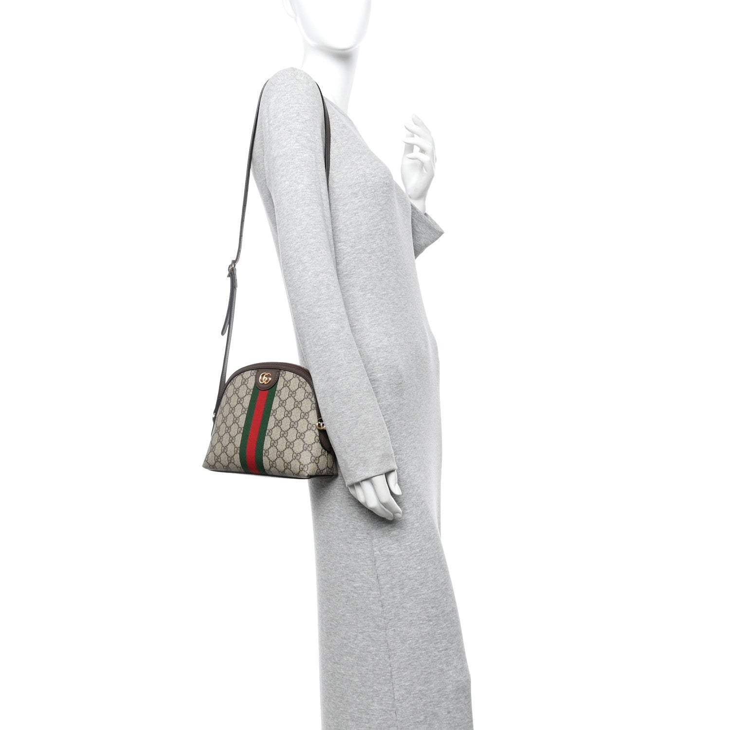 GG Supreme Monogram Textured Dollar Calfskin Web Small Ophidia Dome Shoulder Bag Beige Ebony New Acero