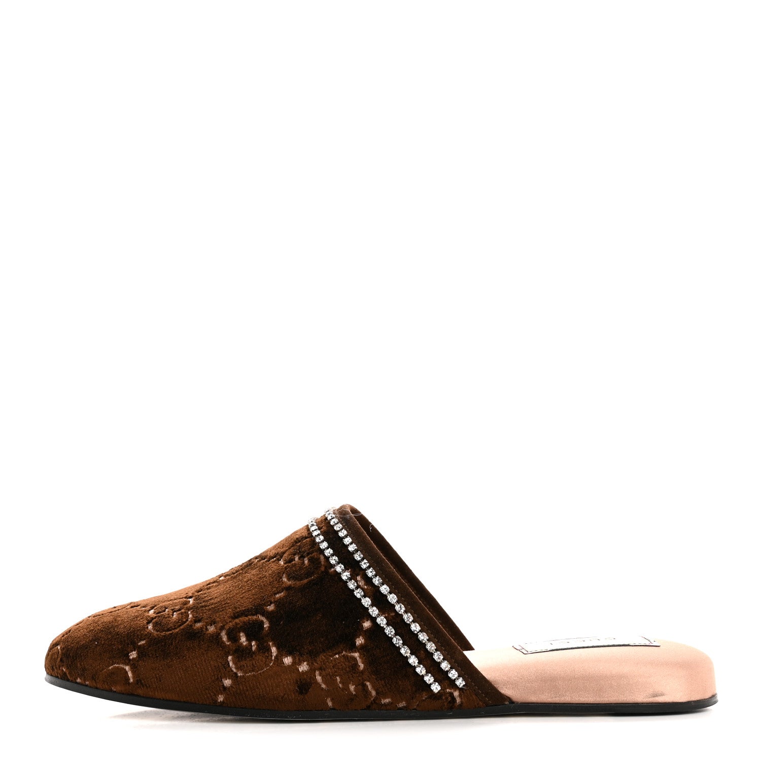 Velvet GG Monogram Crystal Slippers 39 Brown Vintage Cocoa