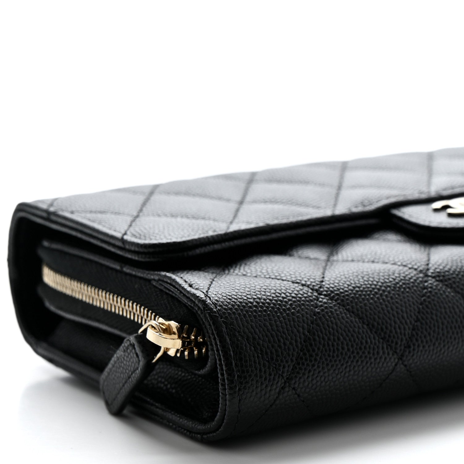 Caviar Quilted Phone Holder Wallet on Removable Chain Black