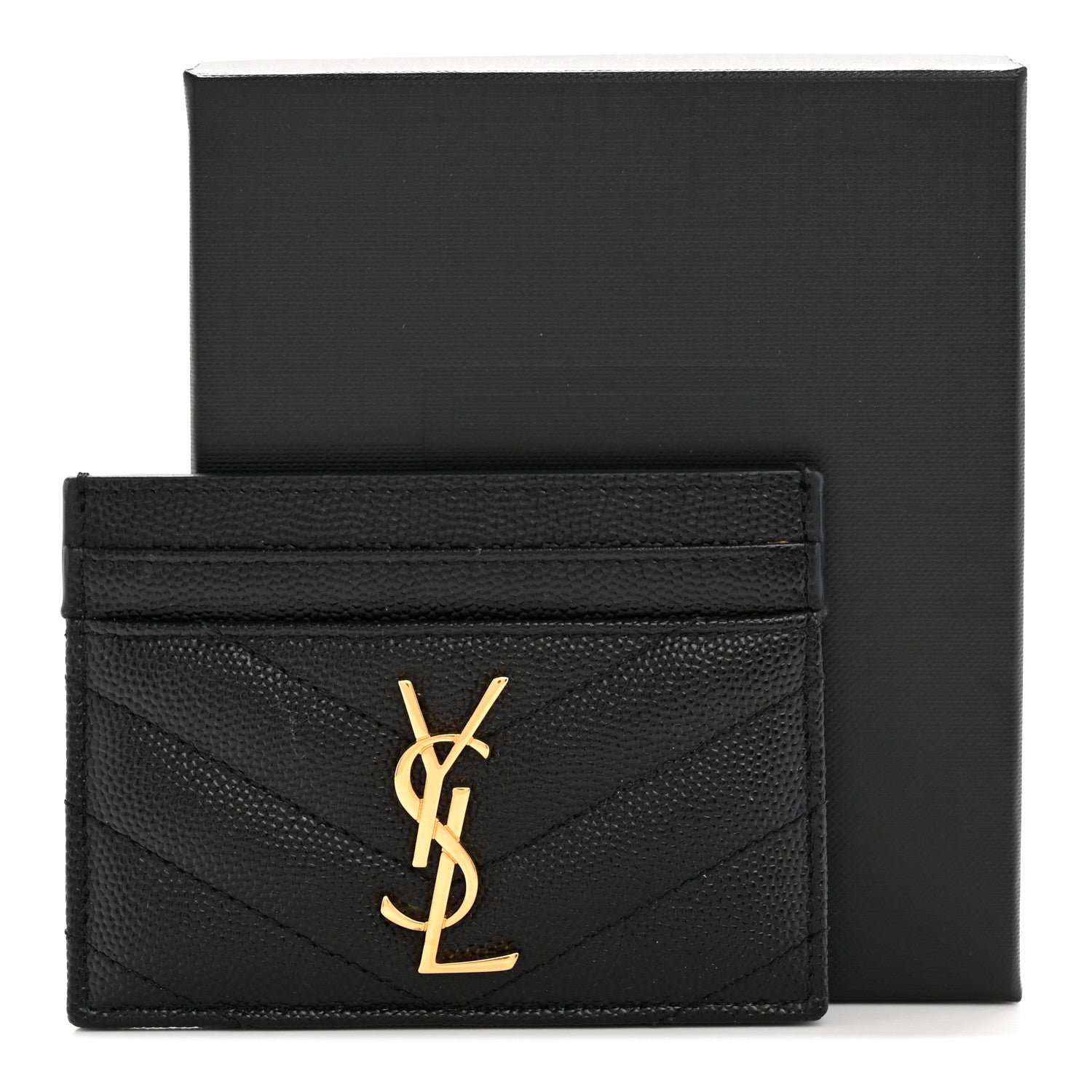 Grain De Poudre Matelasse Chevron Monogram Credit Card Case Black