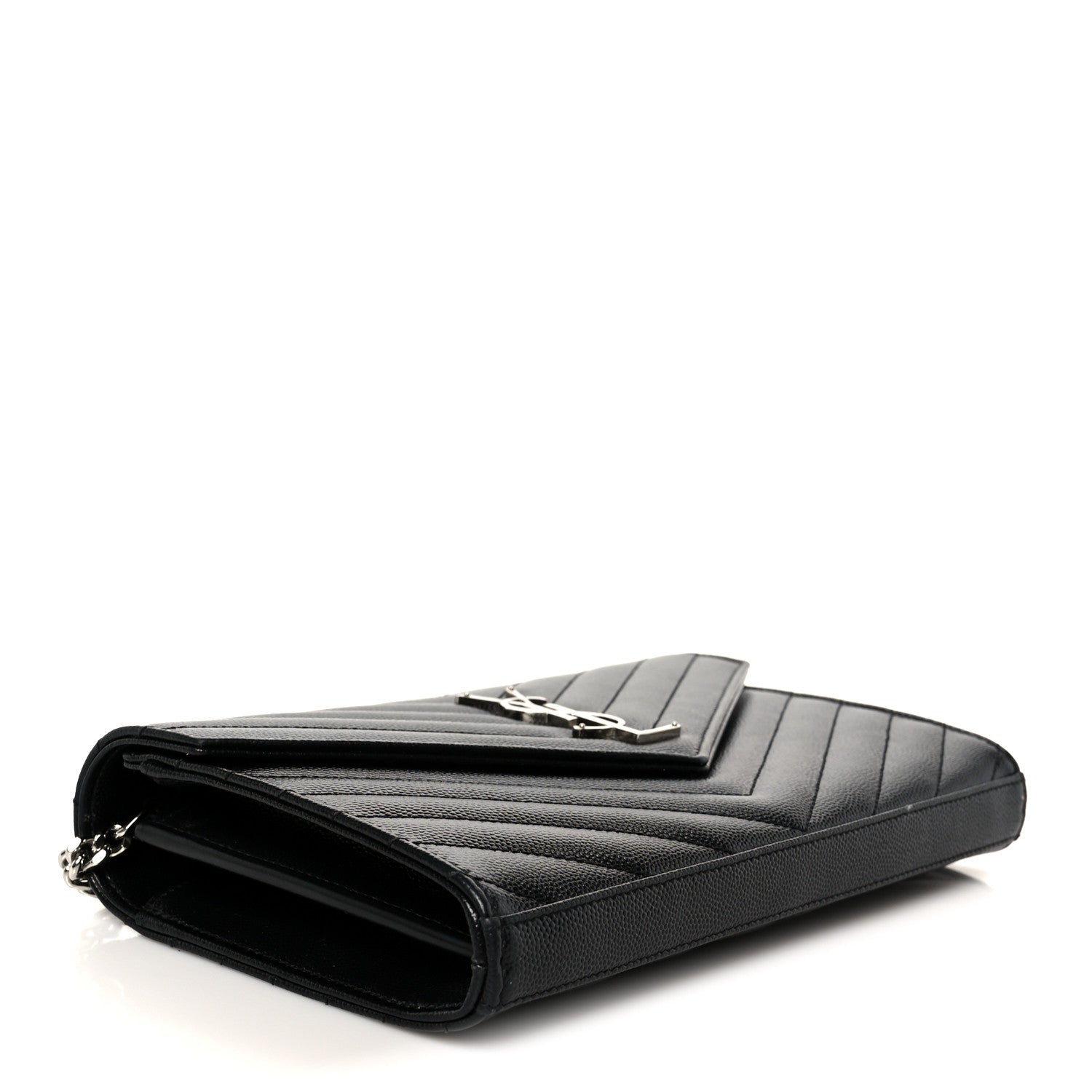 Grain De Poudre Matelasse Chevron Monogram Chain Wallet Black