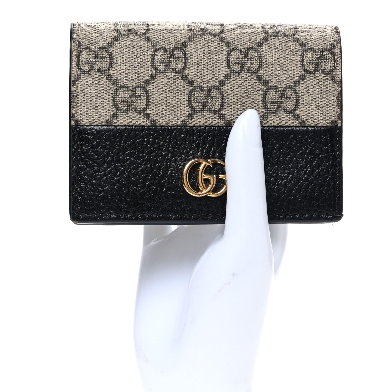 Dollar Calfskin GG Supreme Monogram GG Marmont Card Case Black Beige Ebony