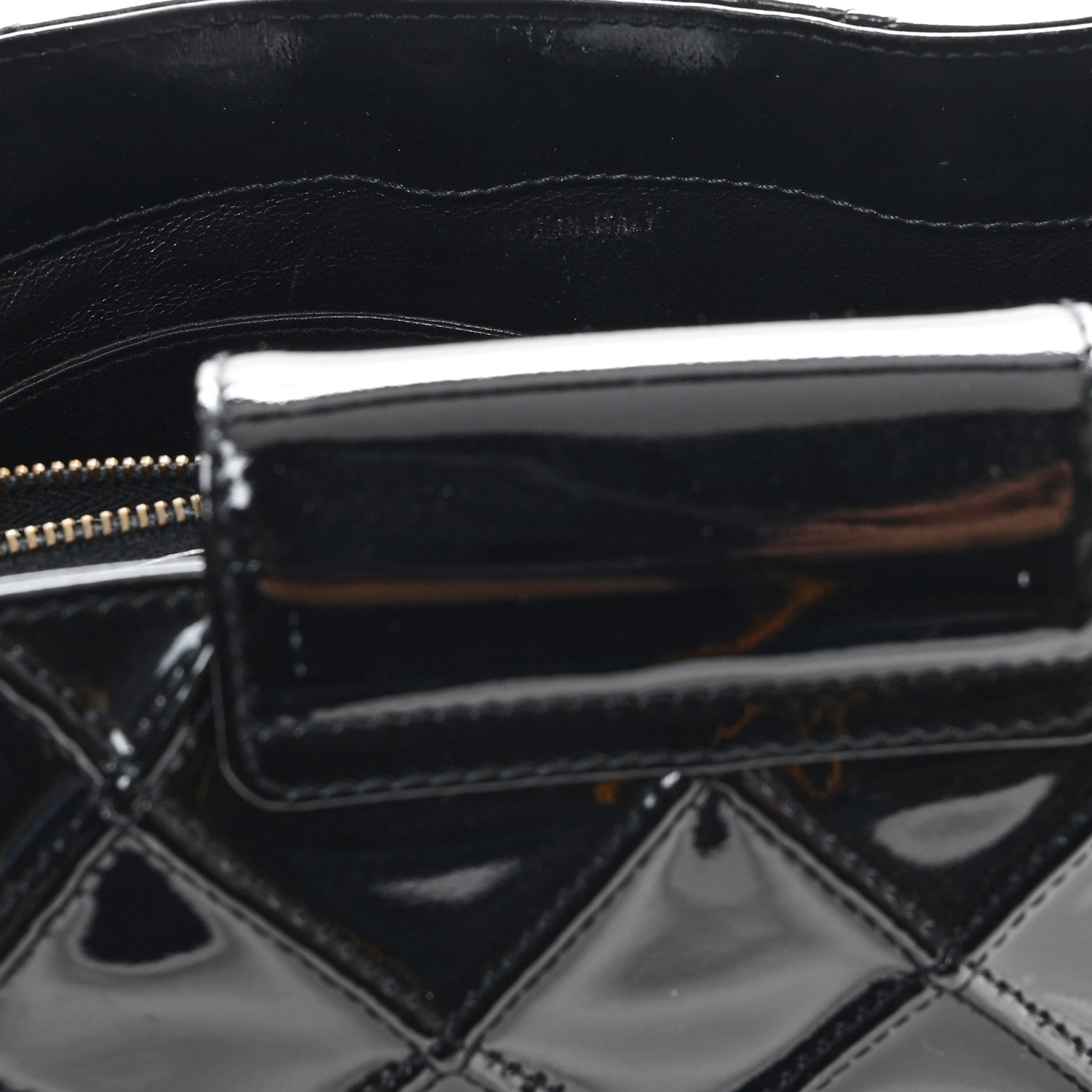 Patent Quilted Shoulder Bag Black