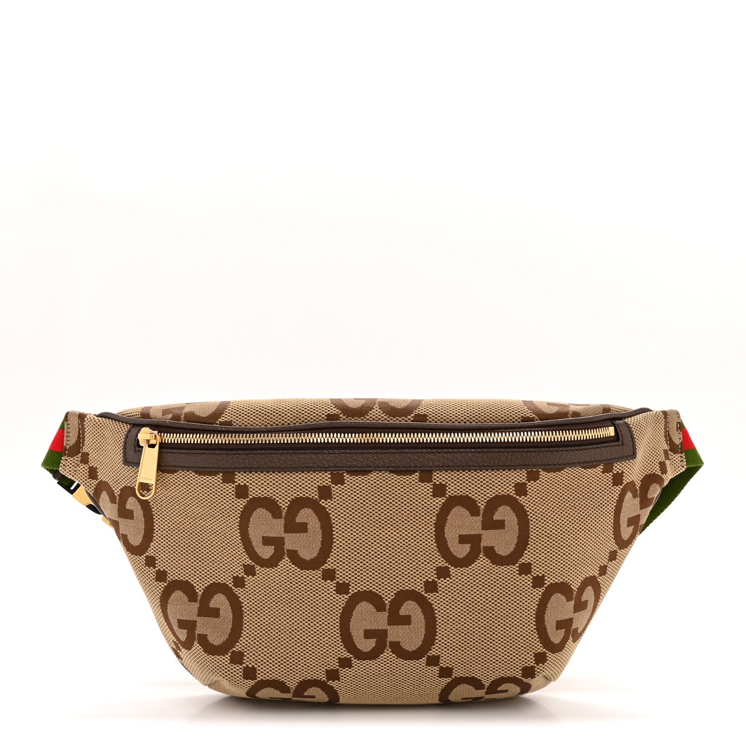 Monogram Jumbo GG Textured Dollar Calfskin Web Belt Bag Camel Ebony New Acero