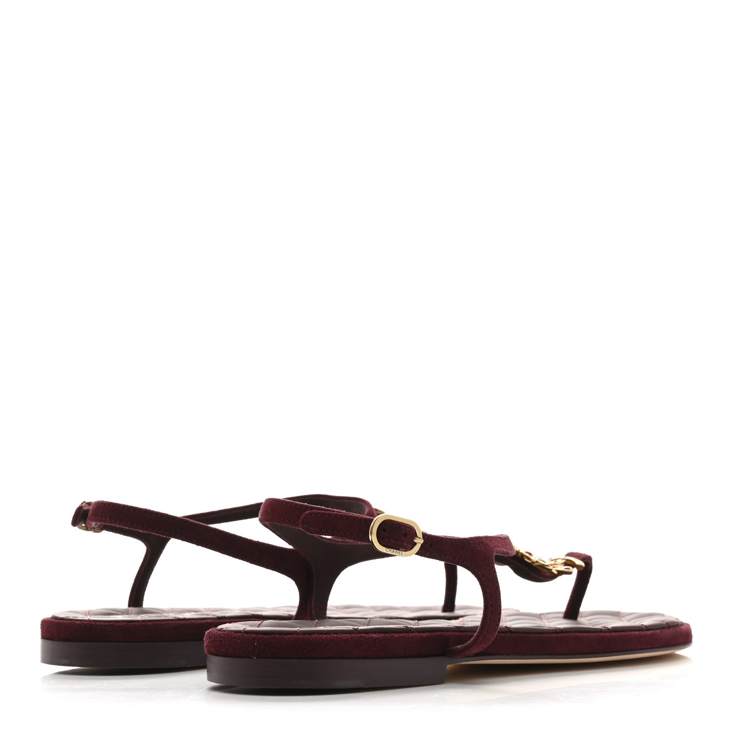 Suede Calfskin CC Crystal Thong Sandals 40.5 Burgundy