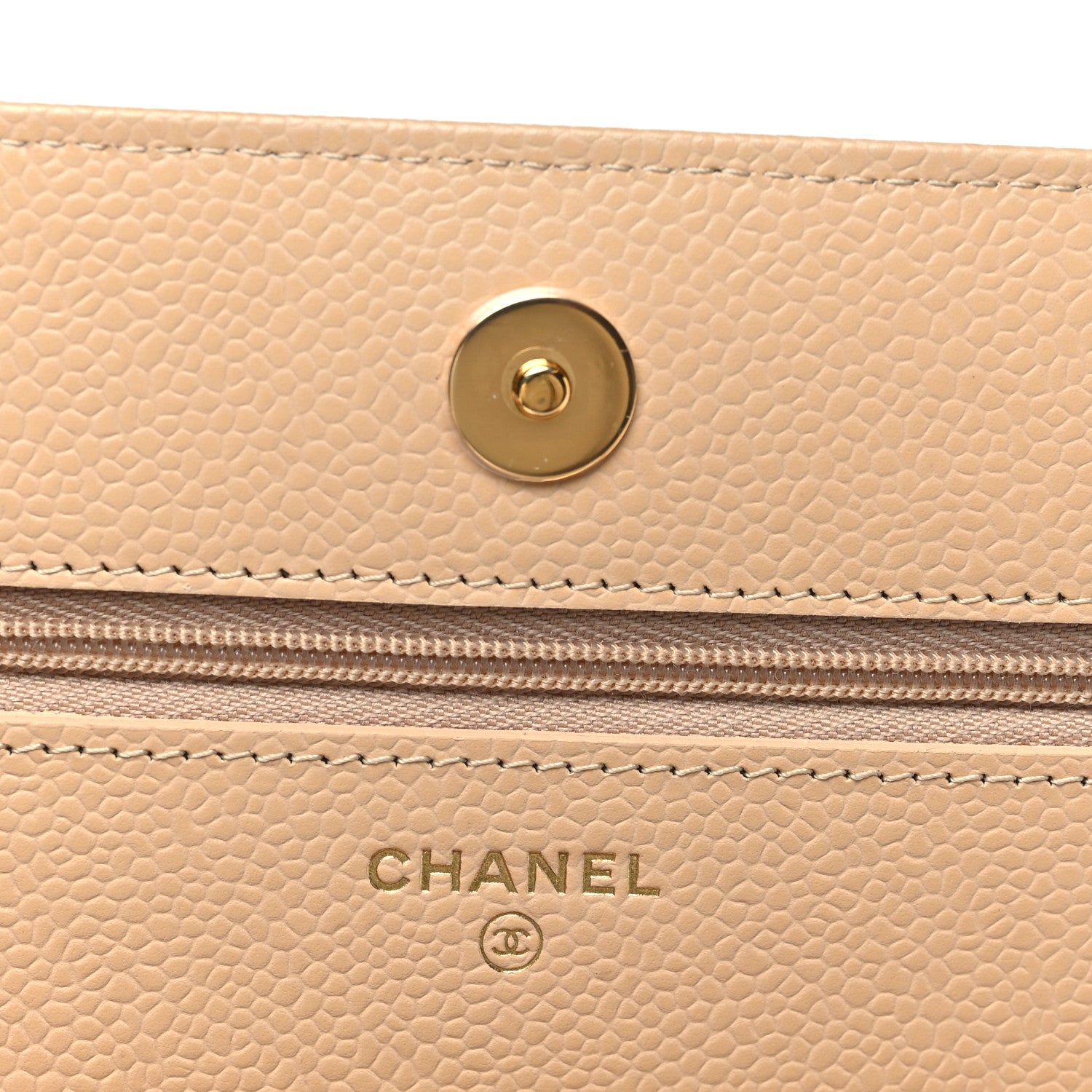 Caviar Quilted Wallet On Chain WOC Beige