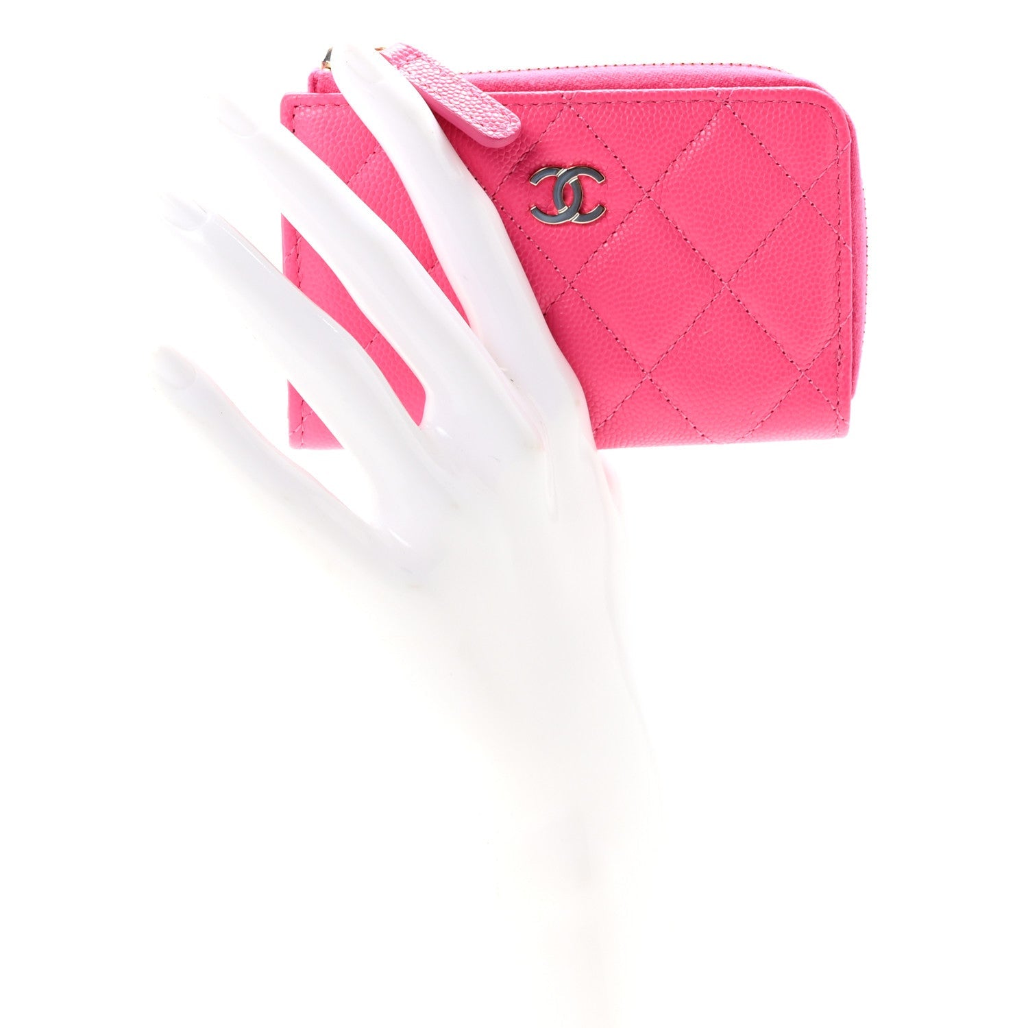 Caviar Quilted Zipped Key Holder Case Pink