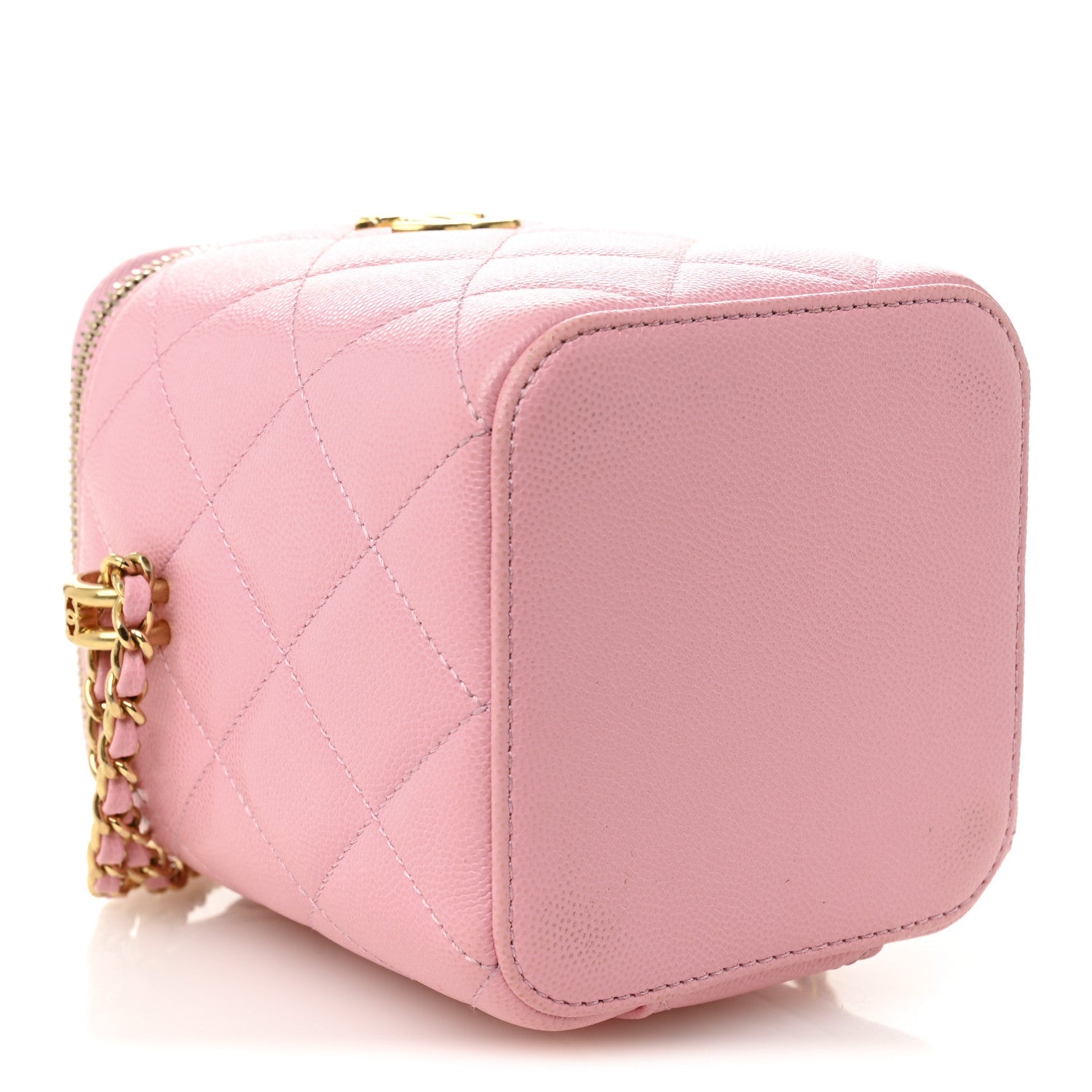 Caviar Quilted Tiny CC Vanity Case With Chain Pink