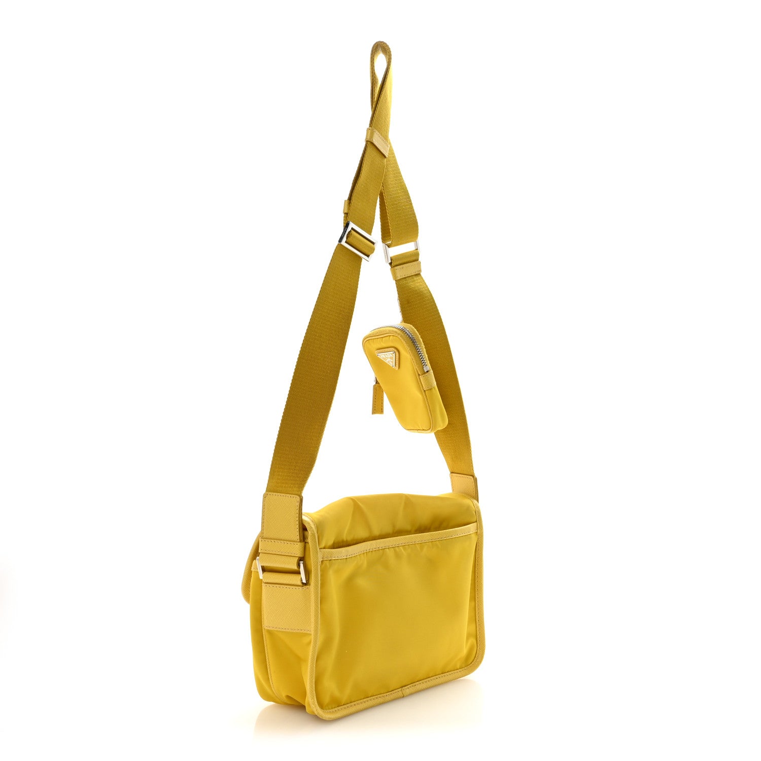 Tessuto Nylon Saffiano Pocket Double Snap Buckle Messenger Shoulder Bag Giallo