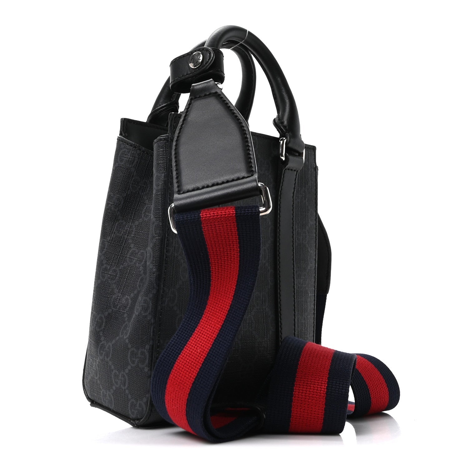 GG Supreme Monogram Appia Calfskin Web Mini Tote Bag Black