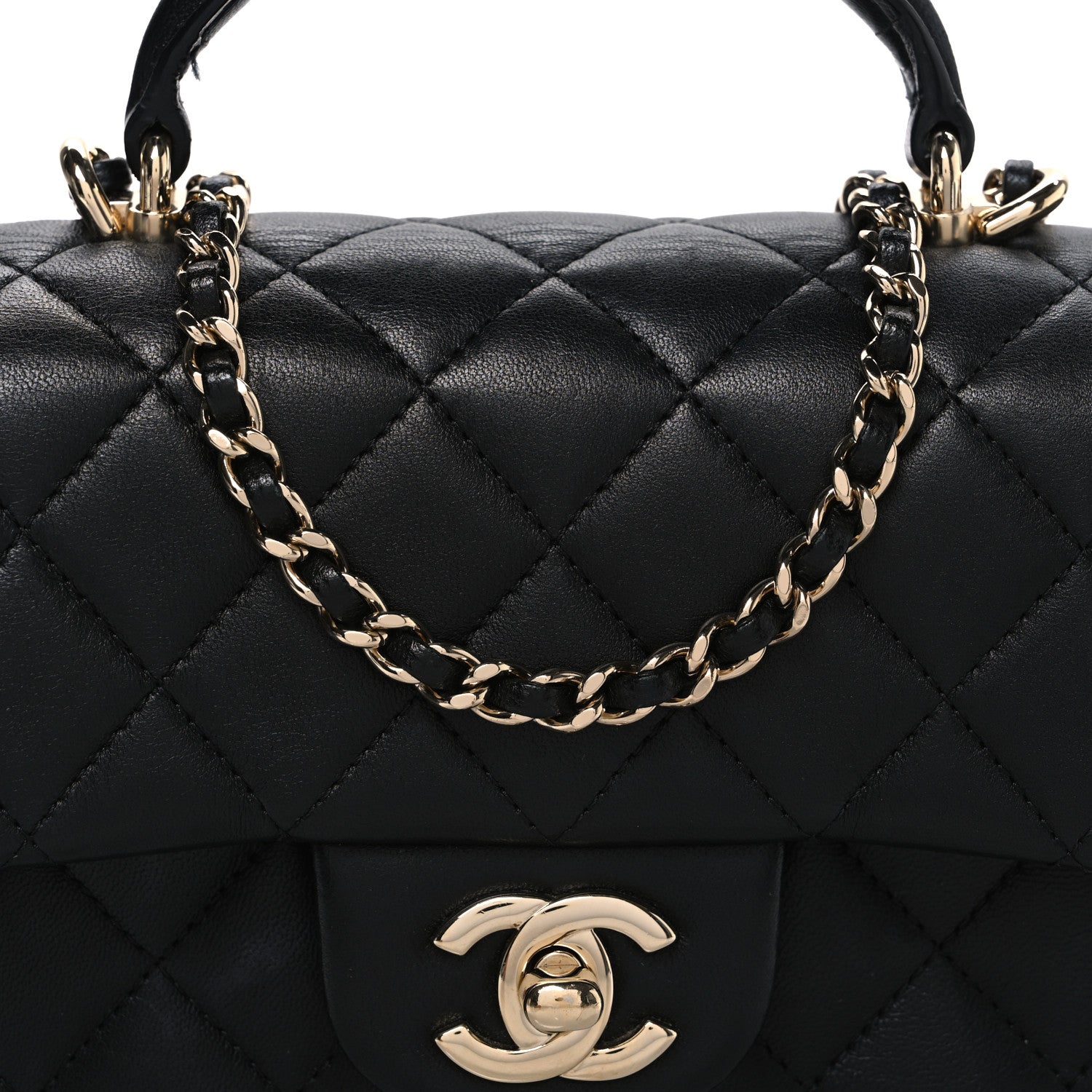 Lambskin Quilted Mini Top Handle Rectangular Flap Black