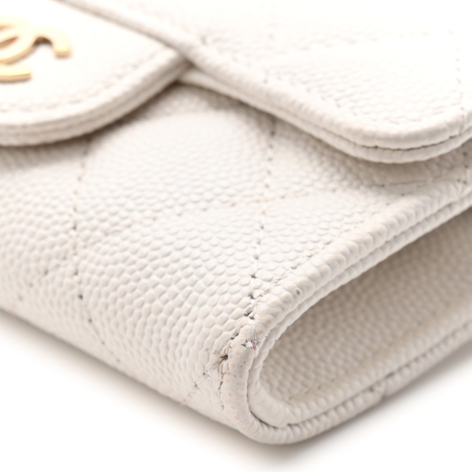Caviar Quilted Flap Card Holder Wallet White