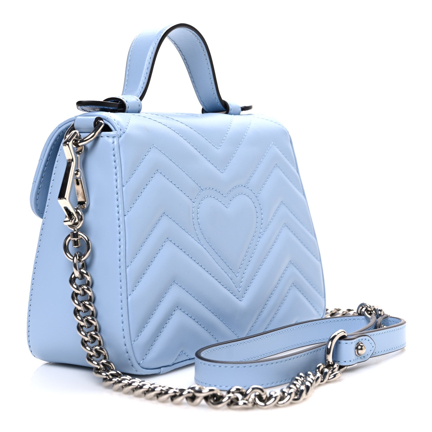 Calfskin Matelasse Mini GG Marmont Top Handle Shoulder Bag Porcelain Light Blue