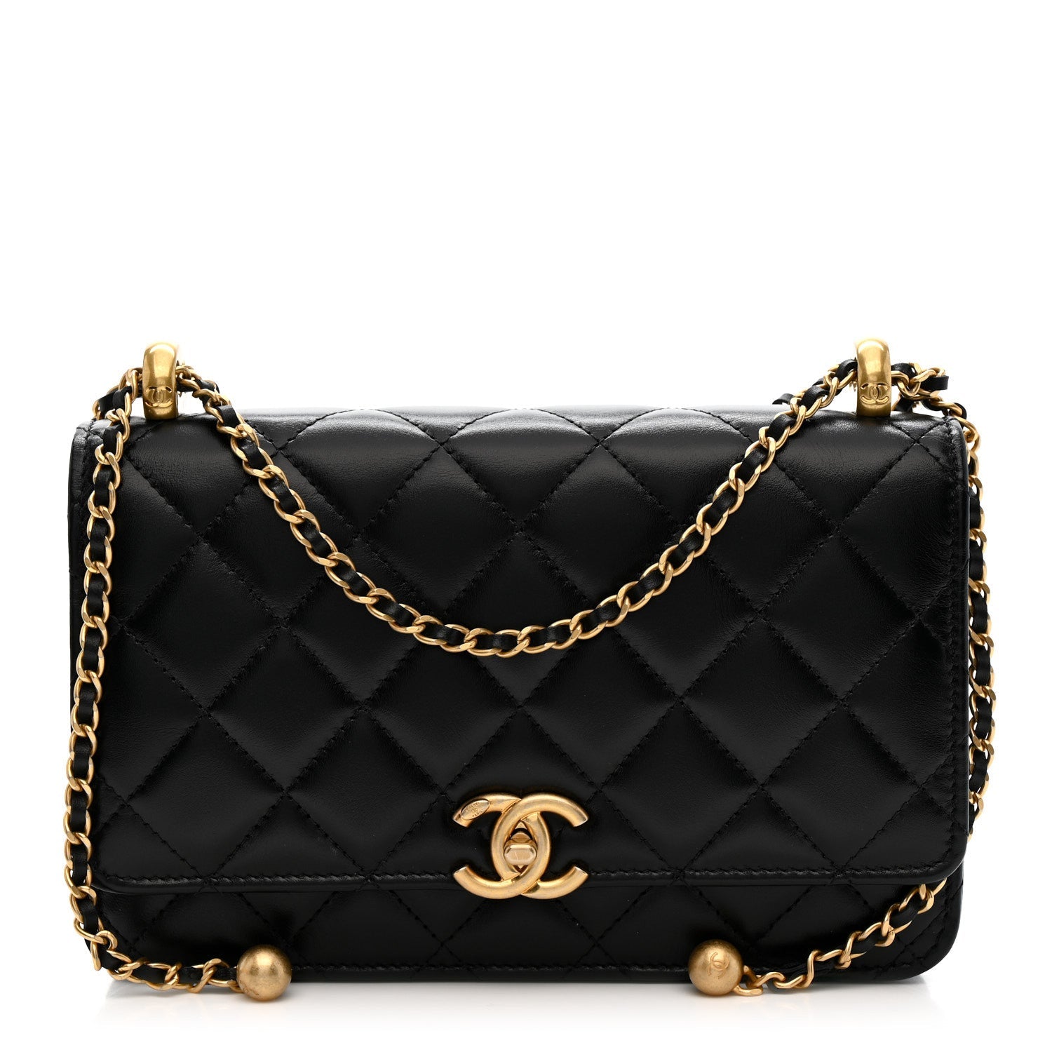 Calfskin Quilted Perfect Fit Wallet On Chain WOC Black