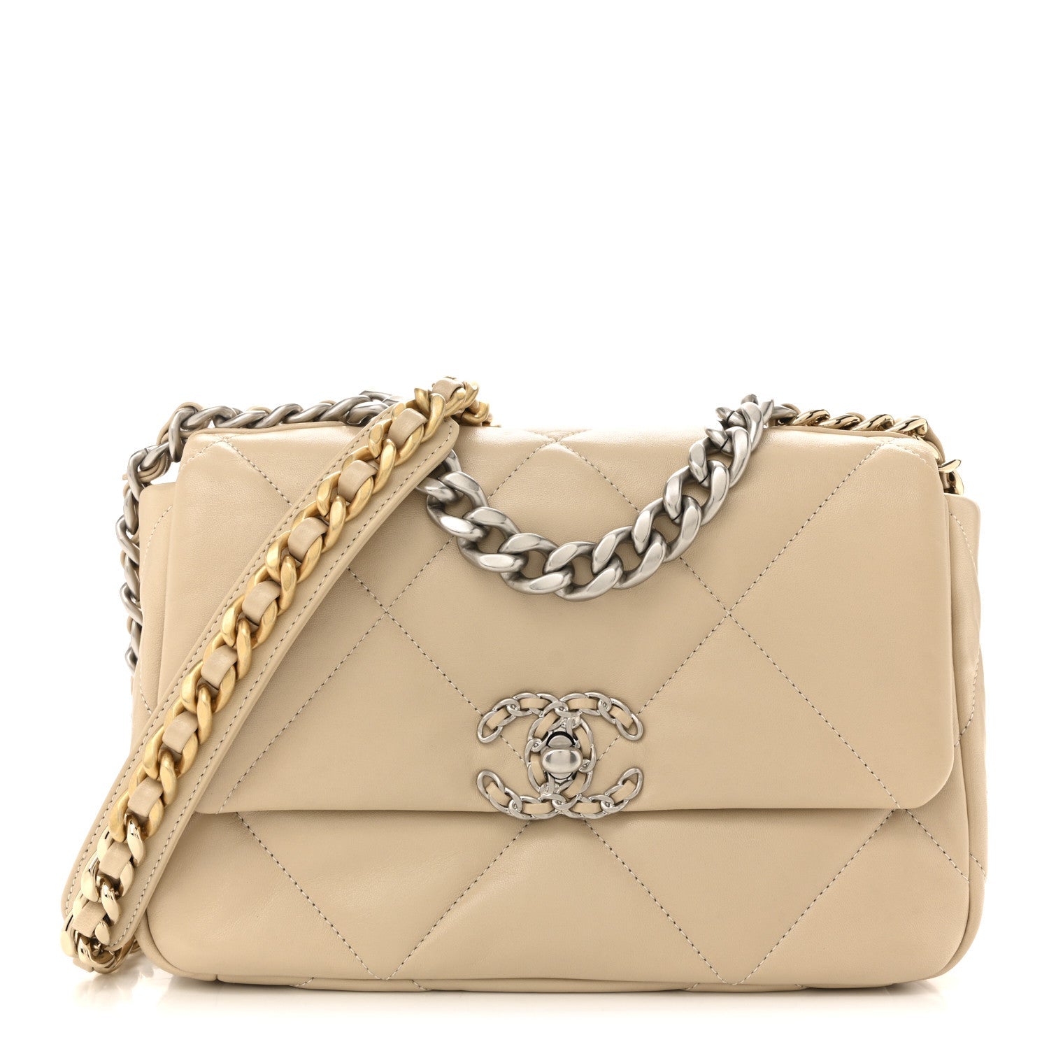 Lambskin Quilted Medium Chanel 19 Flap Beige