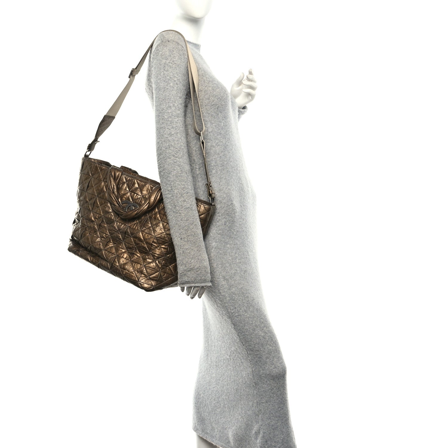 Metallic Aged Calfskin Quilted Origami Tote Bronze