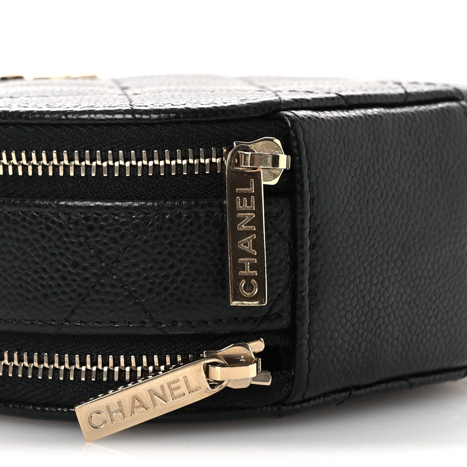 Caviar Quilted Round Handle With Care Vanity With Chain Black