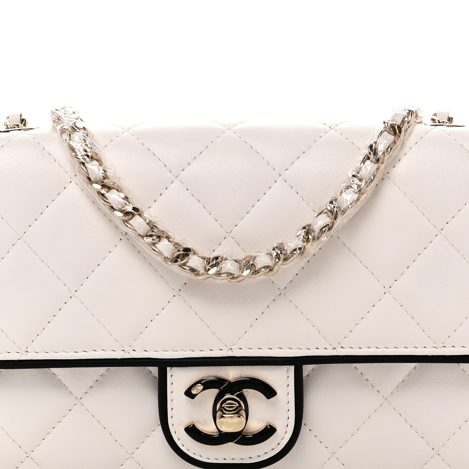 Lambskin Quilted Resin CC Mini Flap Bag White Black
