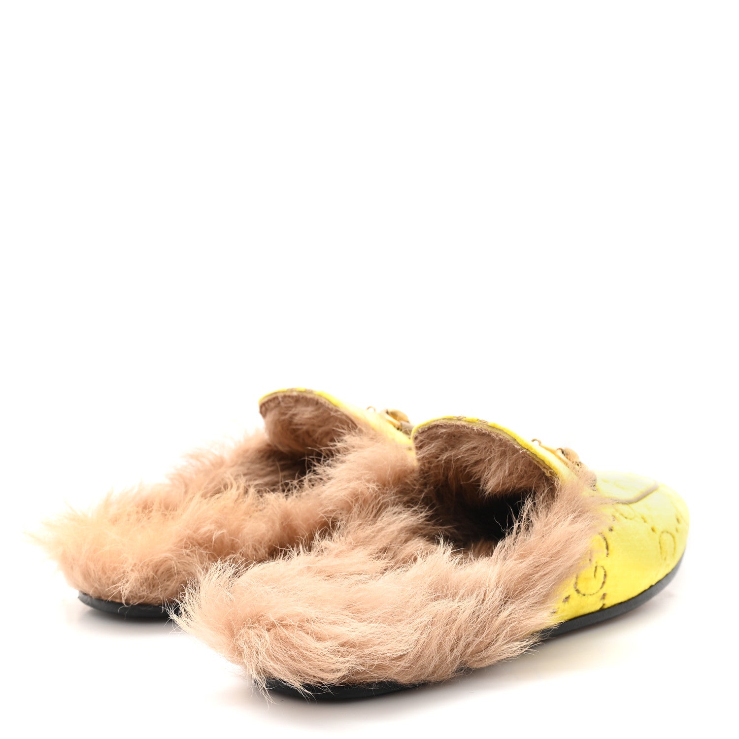 Velvet GG Monogram Fur Womens Princetown Slippers 35.5 Sunny Beige Mud Natural