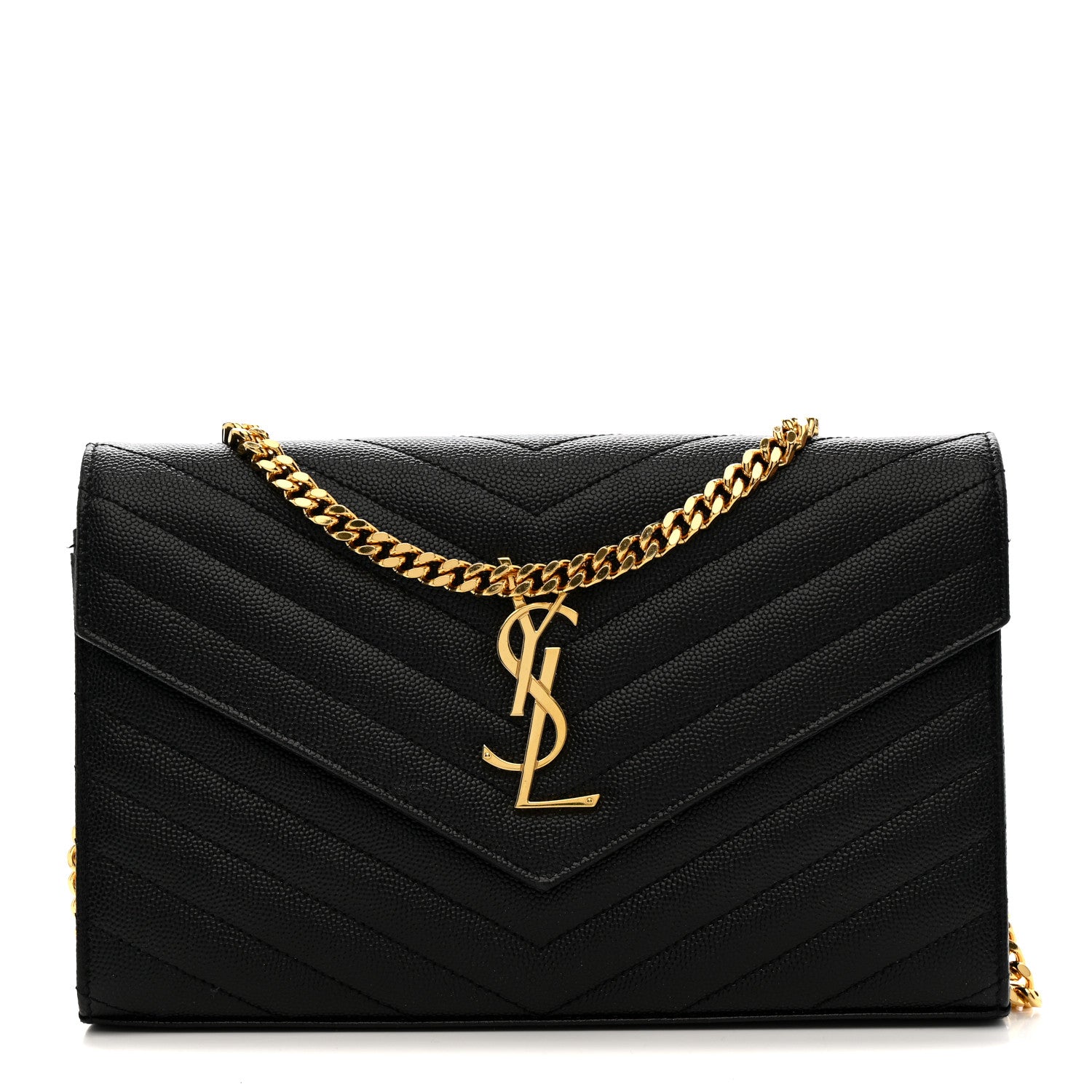 Grain De Poudre Matelasse Chevron Monogram Chain Wallet Black