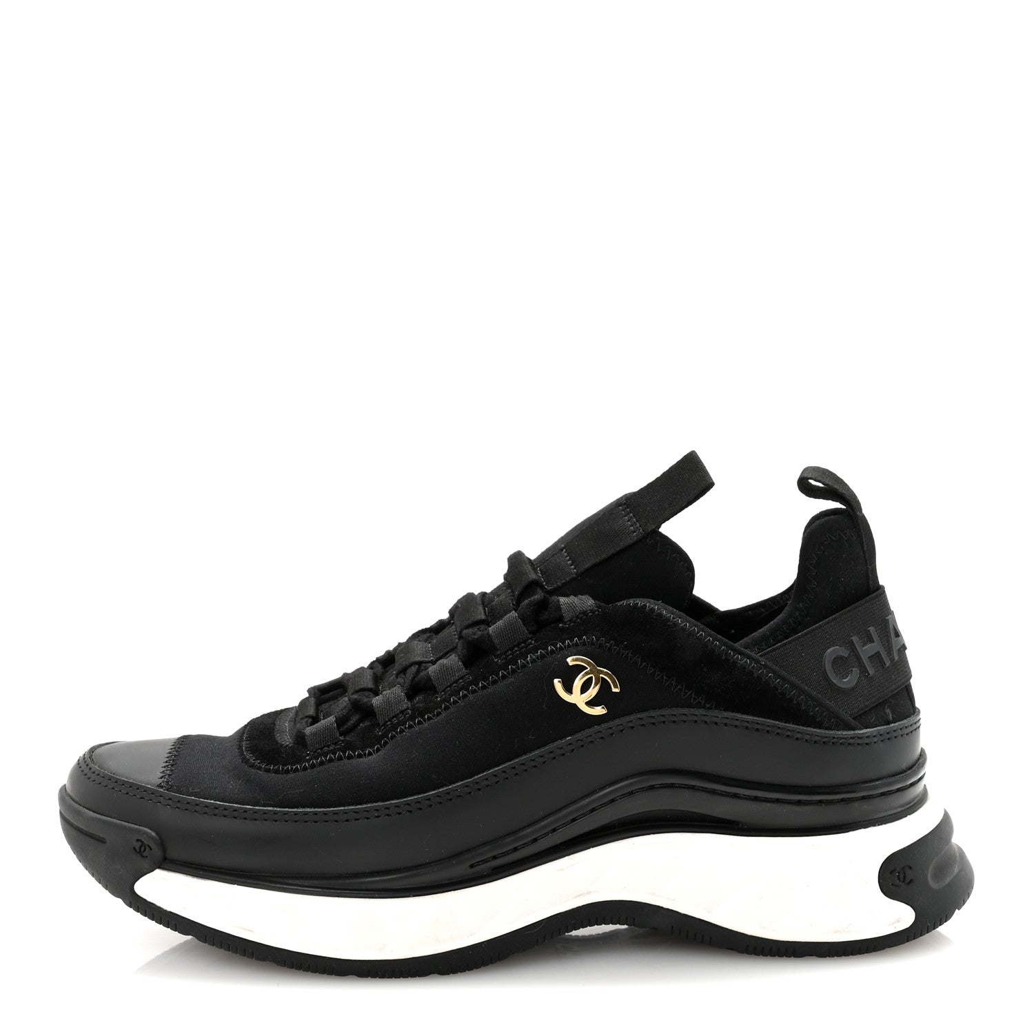 Velvet Calfskin Mixed Fibers CC Sneakers 38 Black