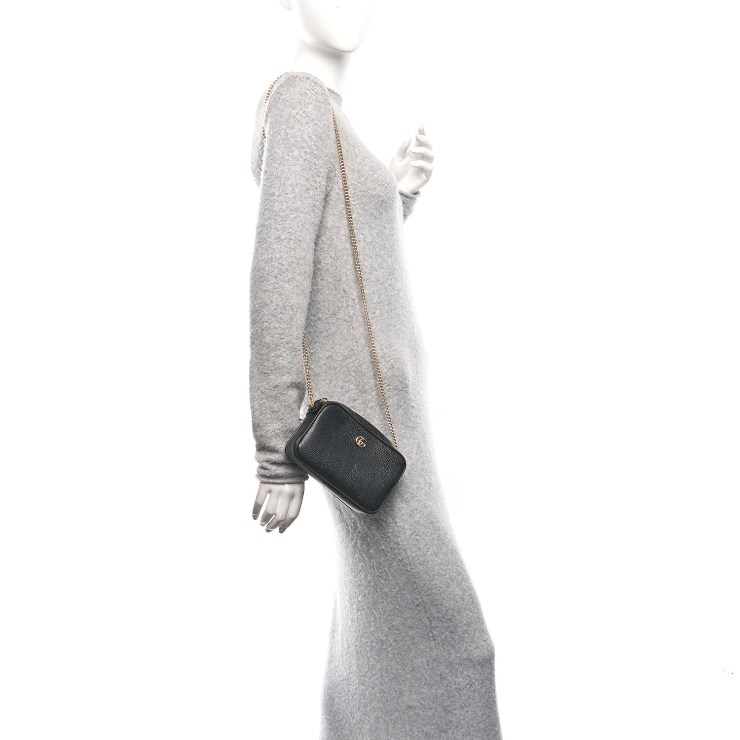 Dollar Calfskin Super Mini GG Marmont Chain Shoulder Bag Black